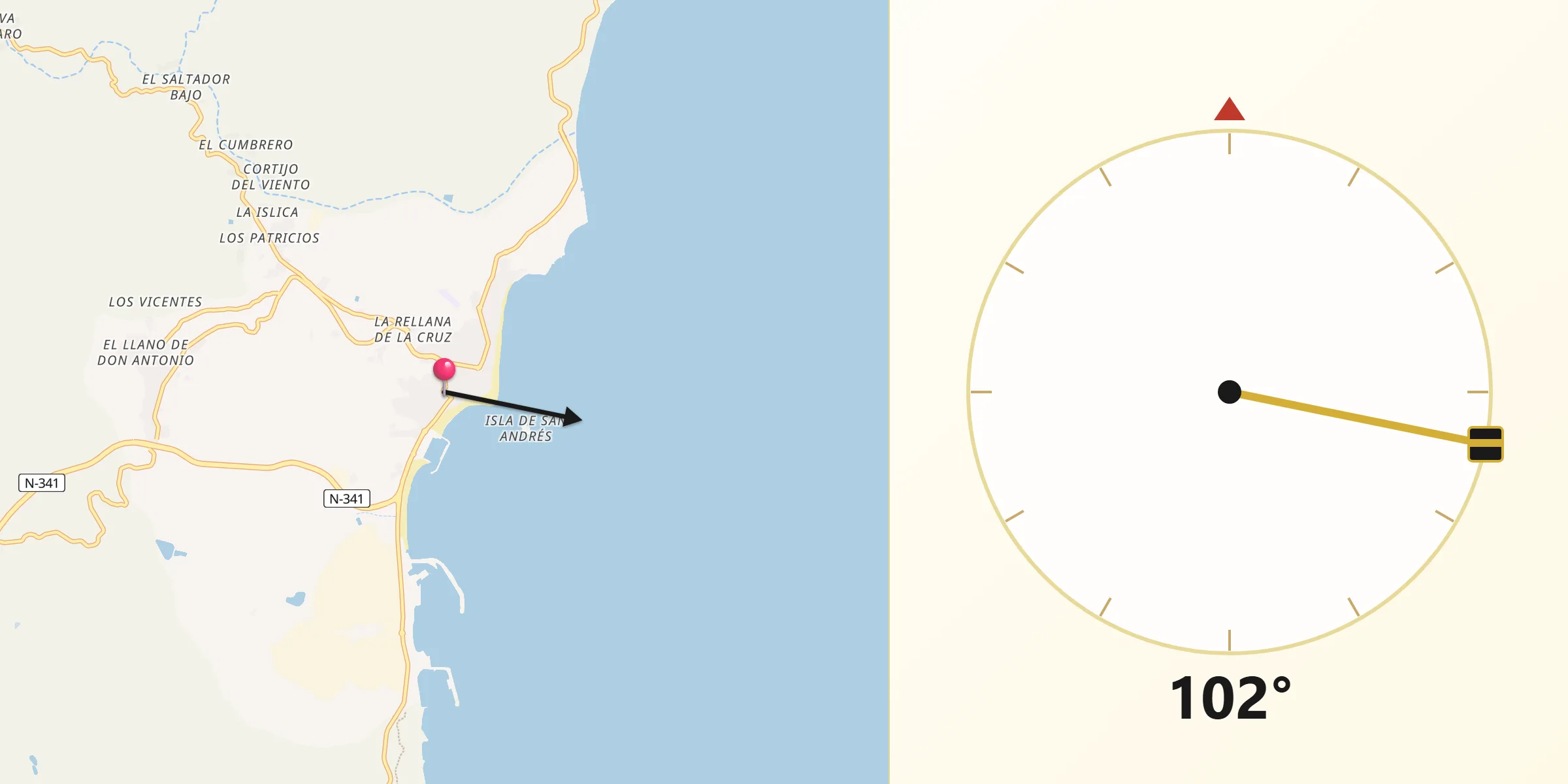 Dirección de la Qibla desde Carboneras