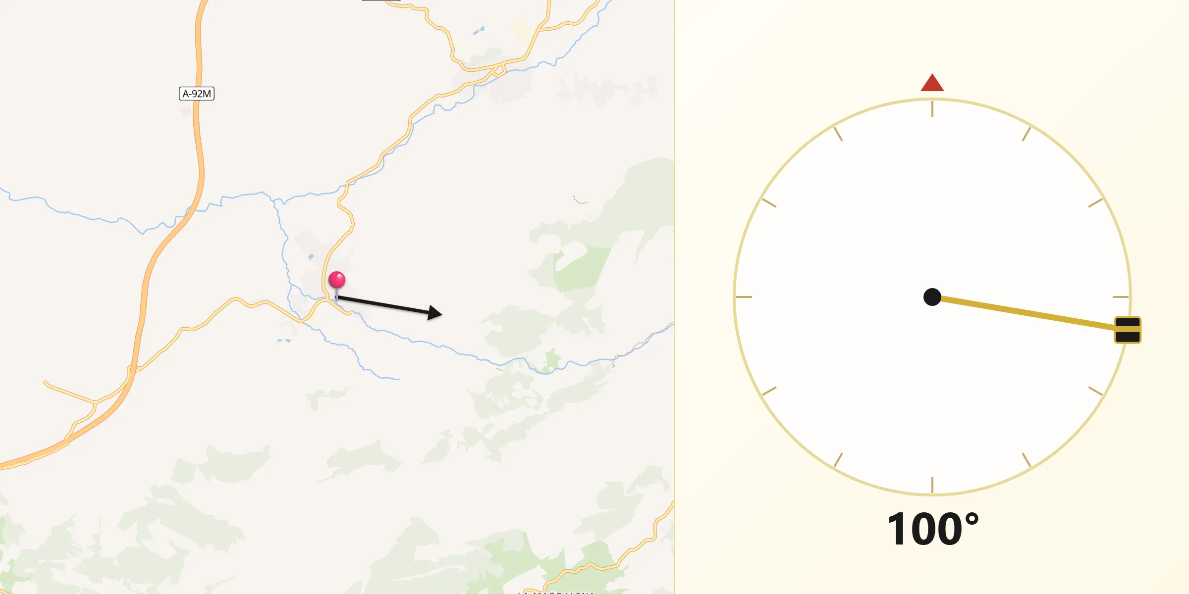 Dirección de la Qibla desde Villanueva del Rosario