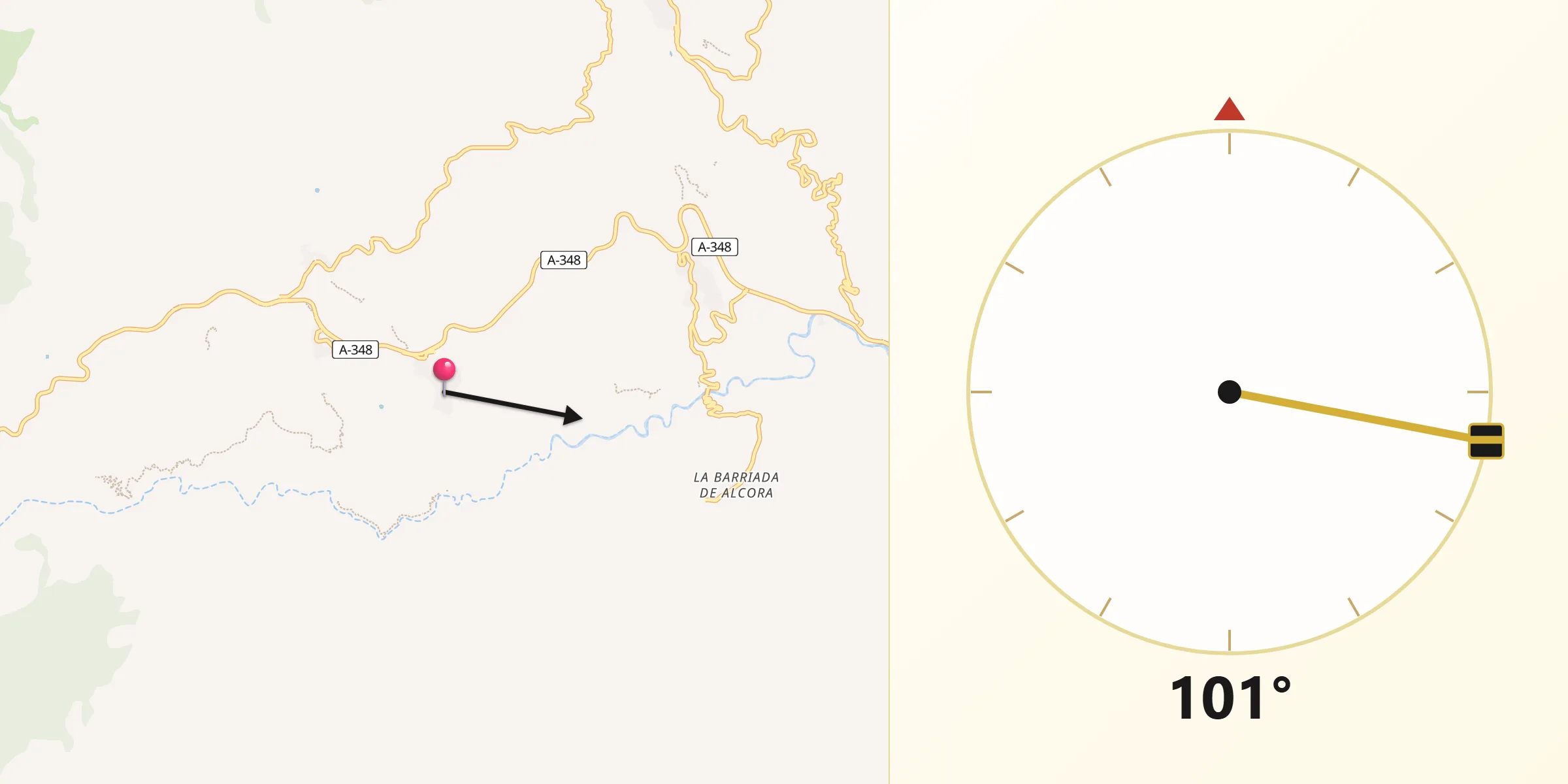 Dirección de la Qibla desde Padules