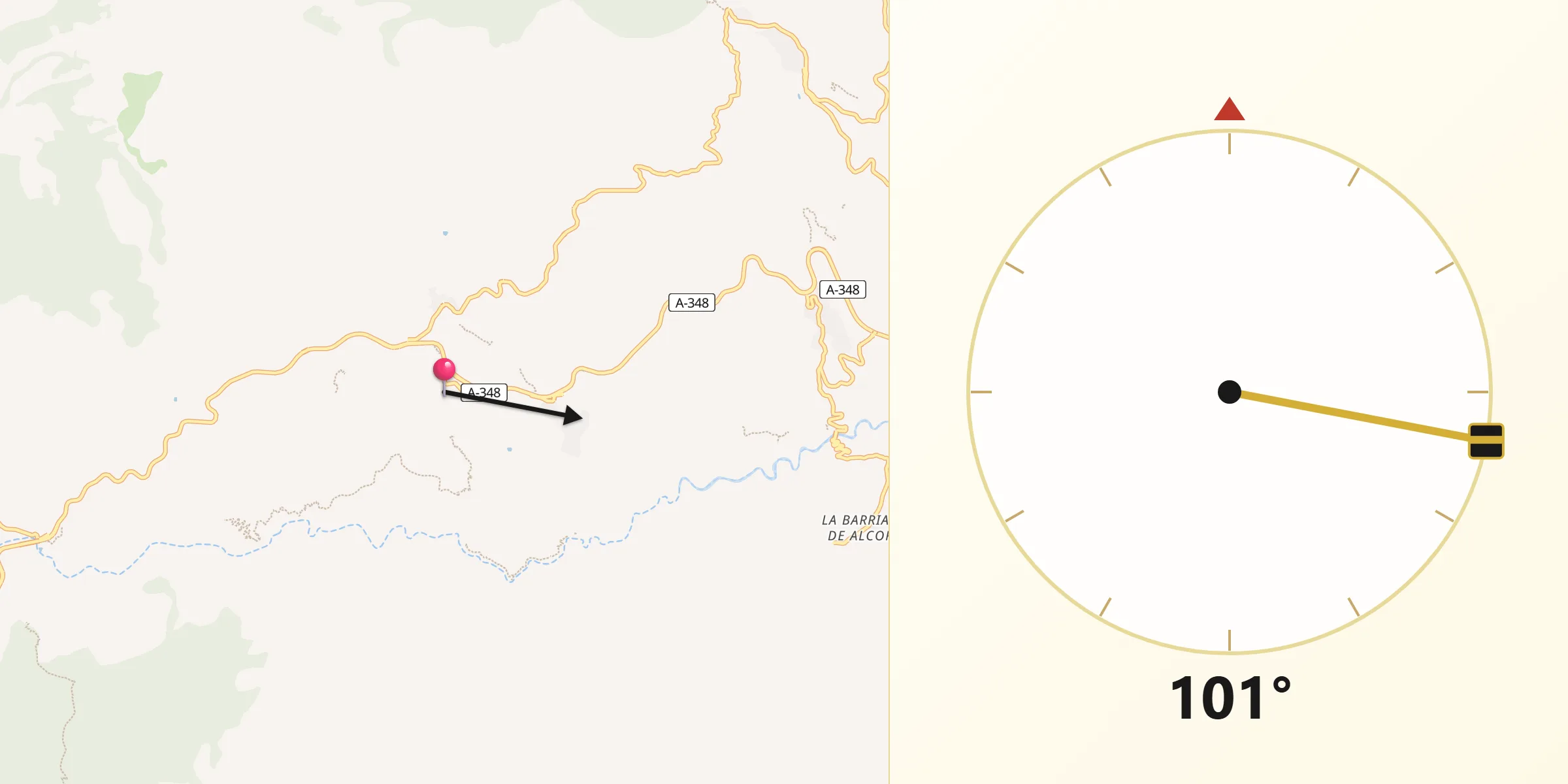 Dirección de la Qibla desde Almócita