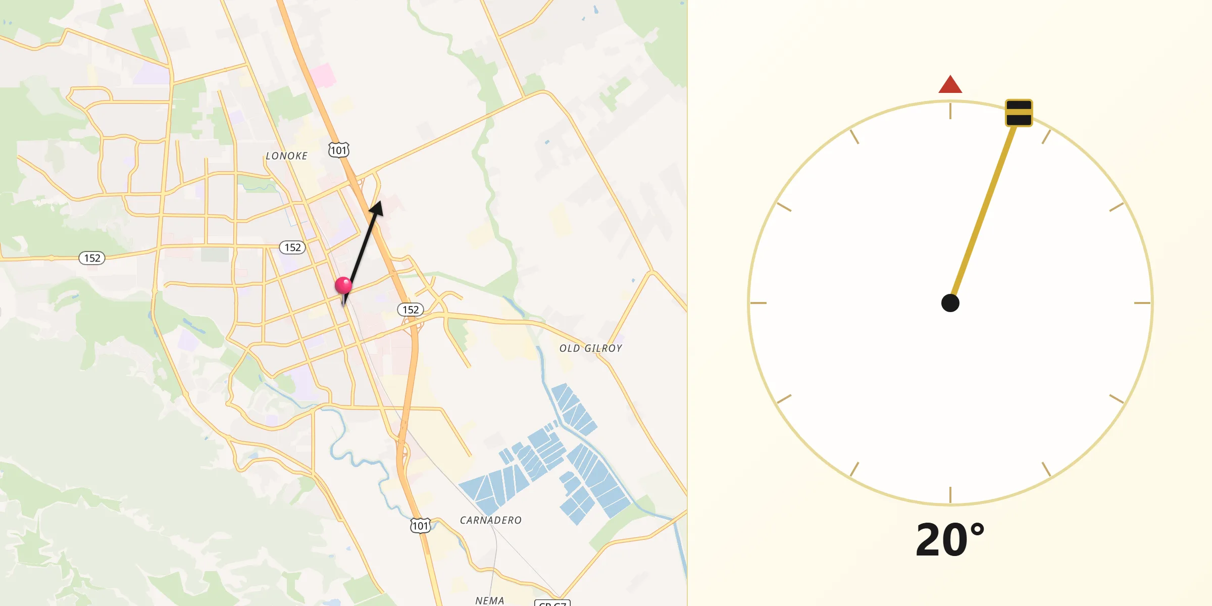 Qibla Direction from Gilroy