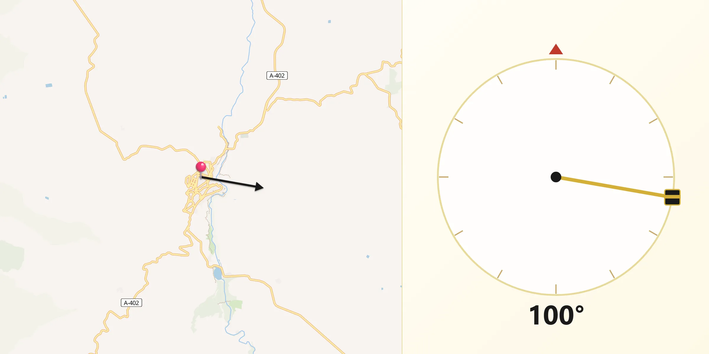 Dirección de la Qibla desde Alhama de Granada