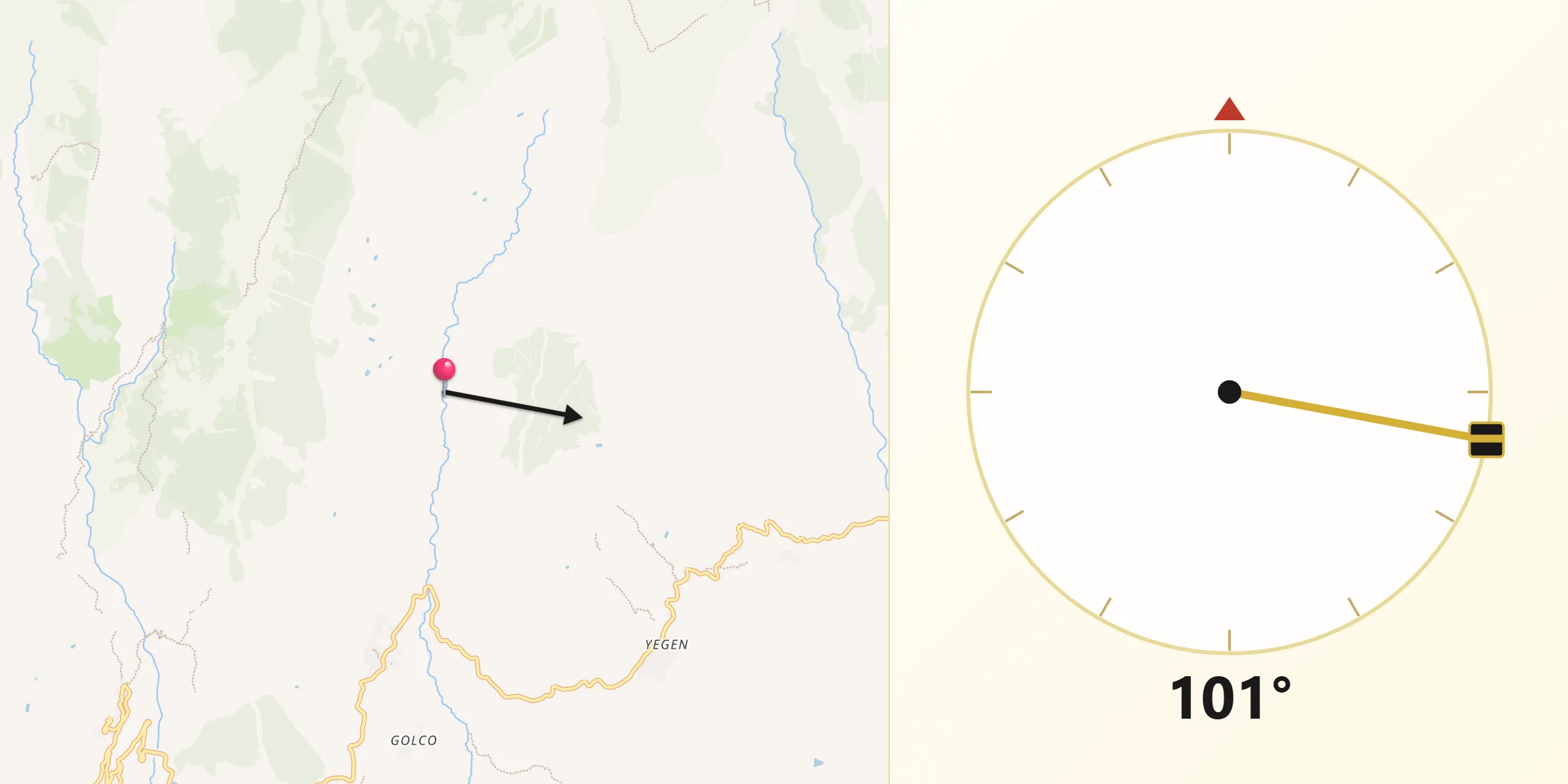 Dirección de la Qibla desde Alpujarra de la Sierra