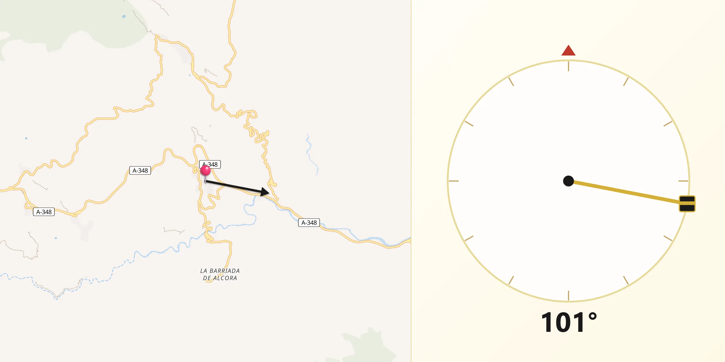 Dirección de la Qibla desde Canjáyar