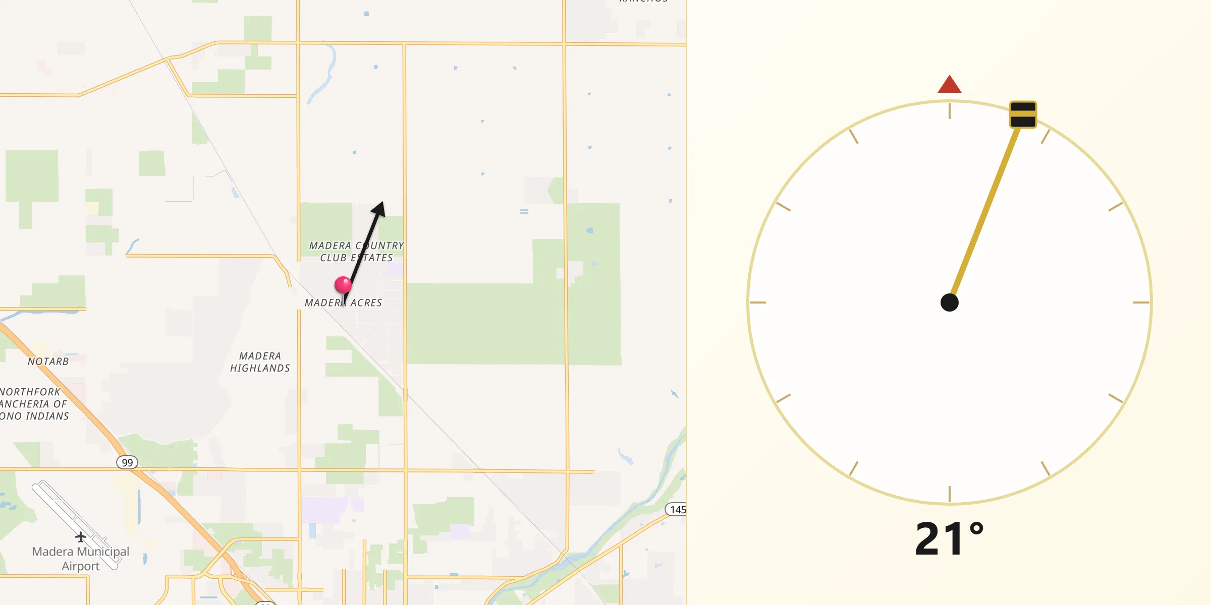 Qibla Direction from Madera Acres