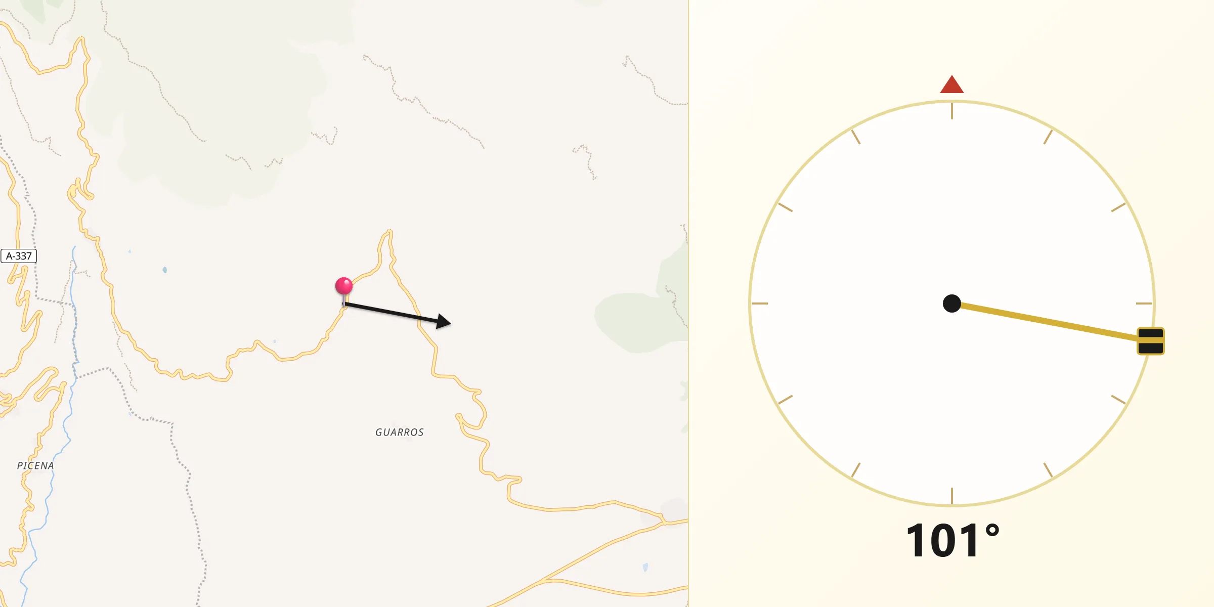 Dirección de la Qibla desde Paterna del Río