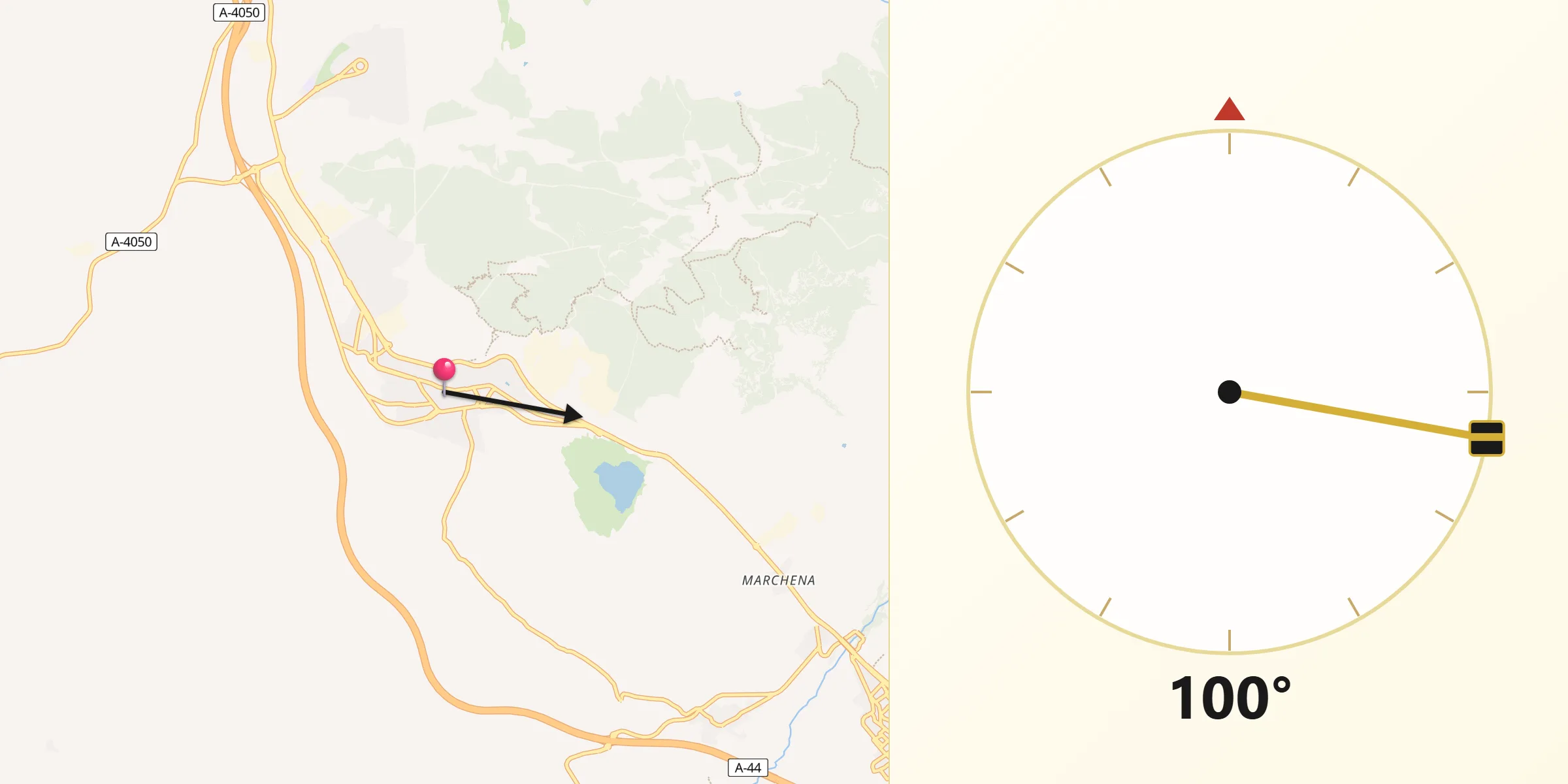 Dirección de la Qibla desde Padul