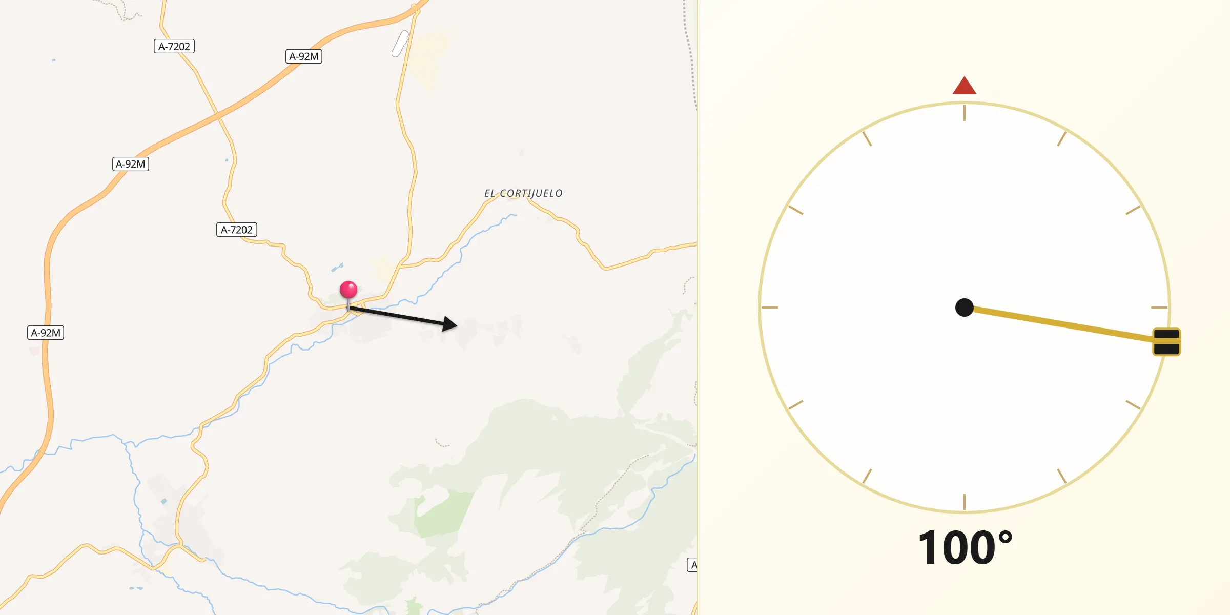 Dirección de la Qibla desde Villanueva del Trabuco