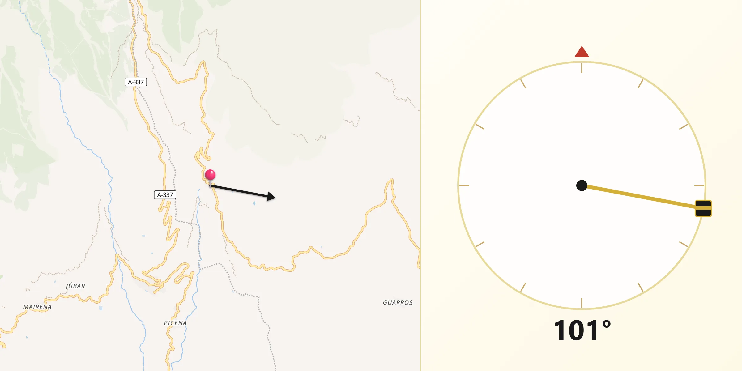 Dirección de la Qibla desde Bayárcal