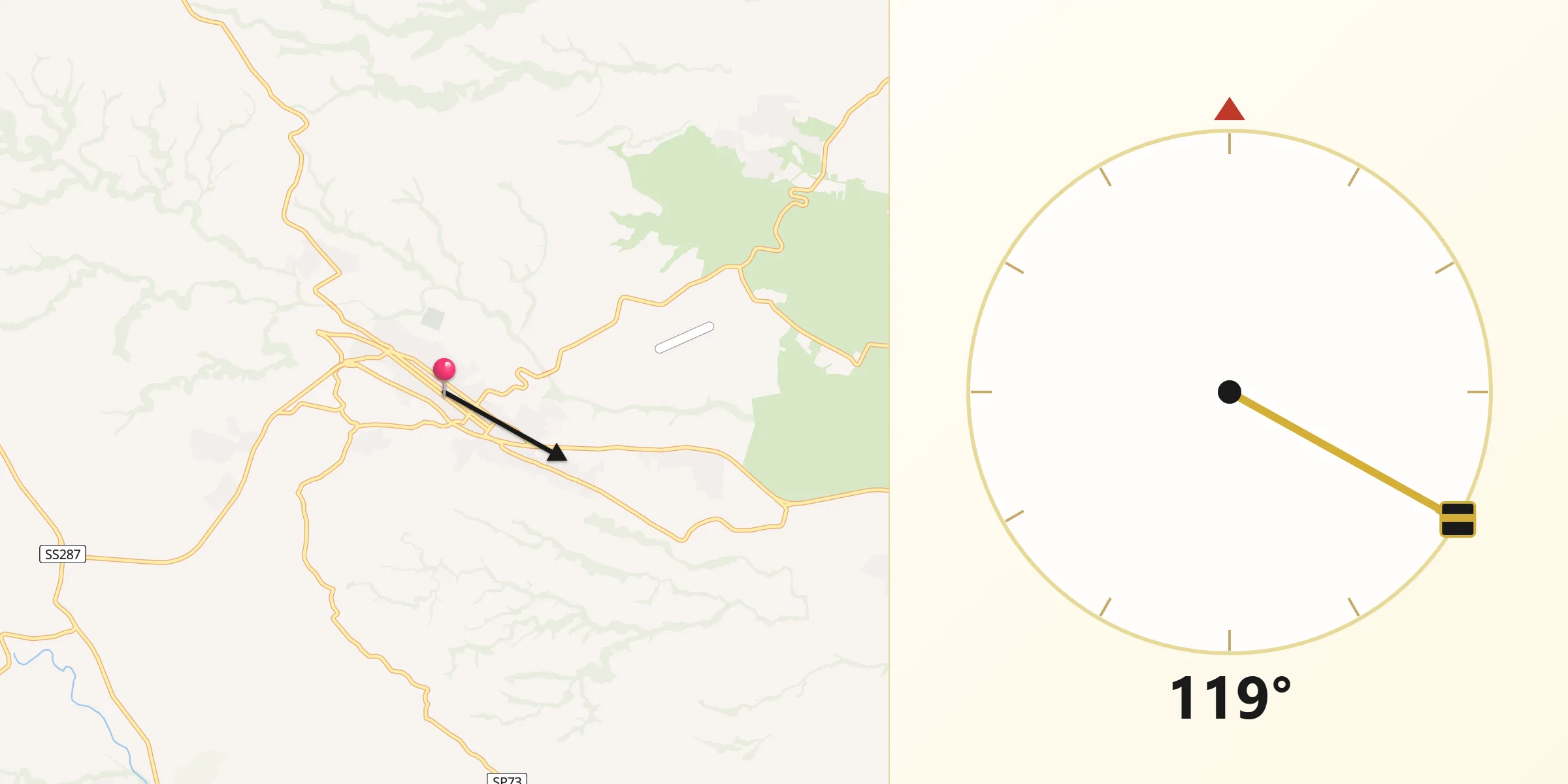 Direzione della Qibla da Canicattini Bagni