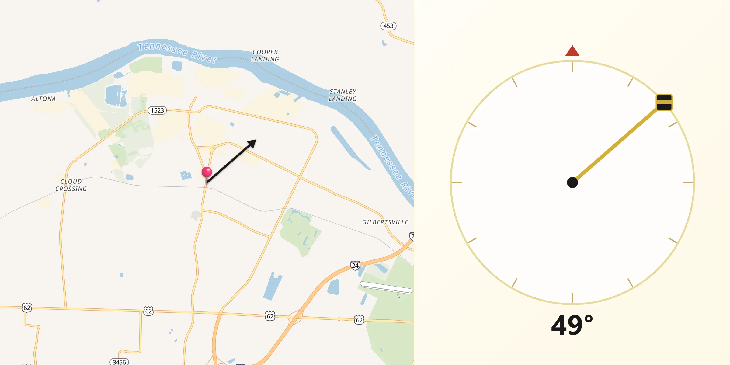 Qibla Direction from Calvert City