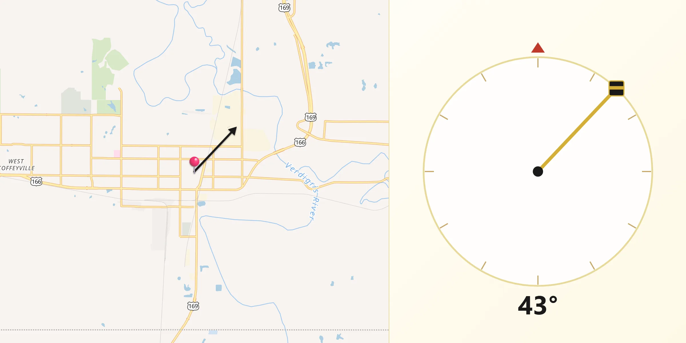Qibla Direction from Coffeyville