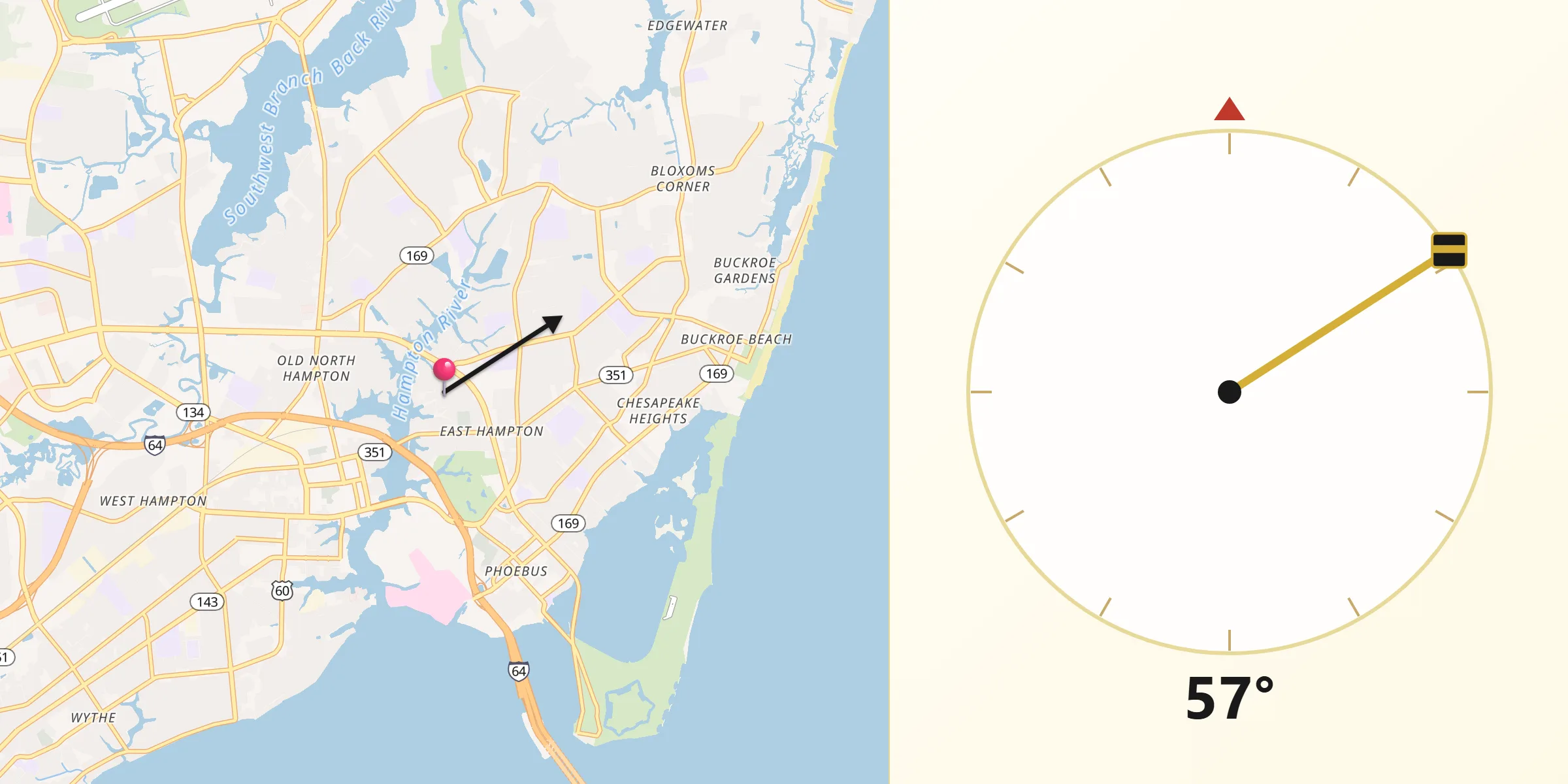 Dirección de la Qibla desde East Hampton
