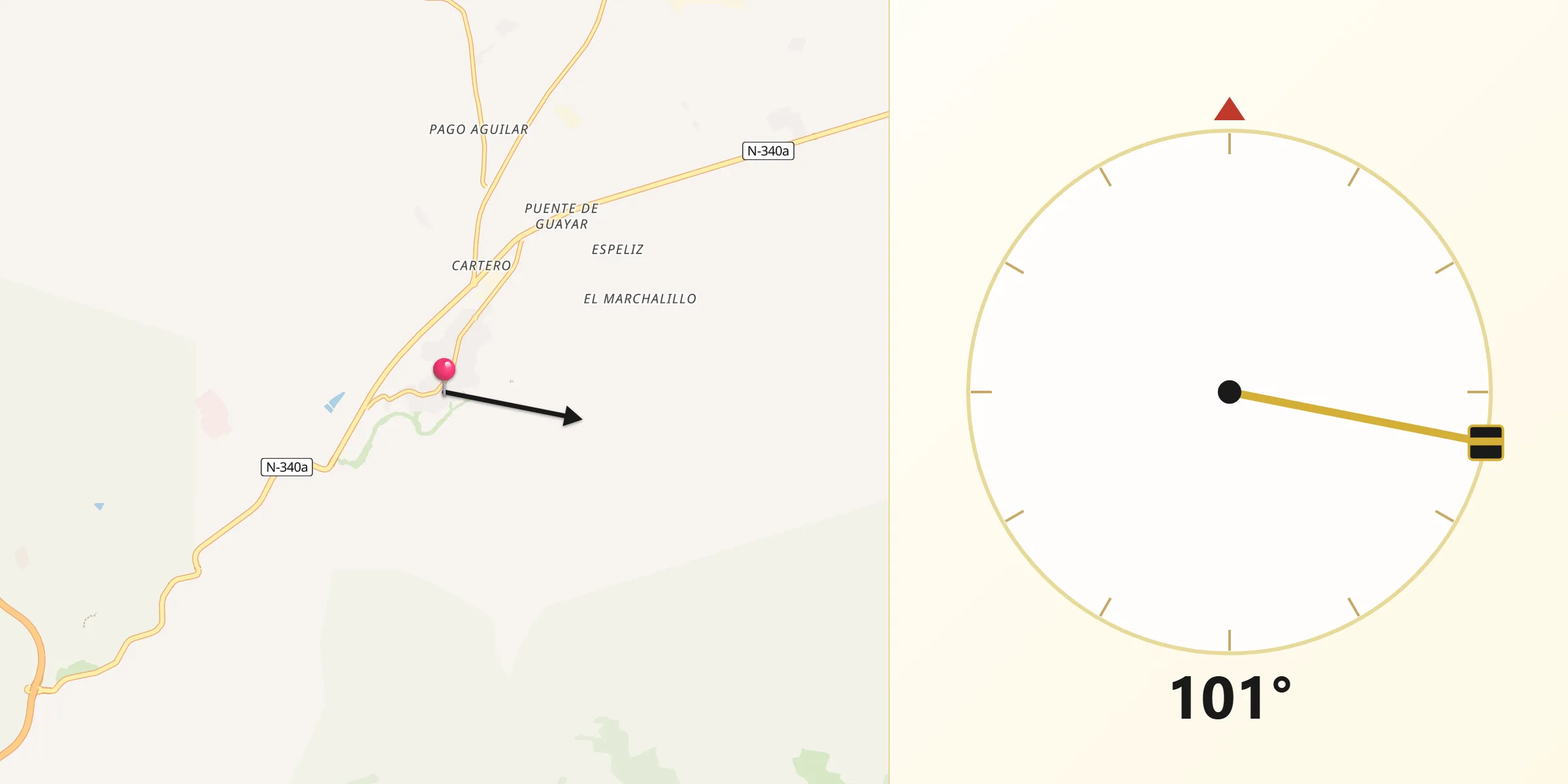 Dirección de la Qibla desde Tabernas