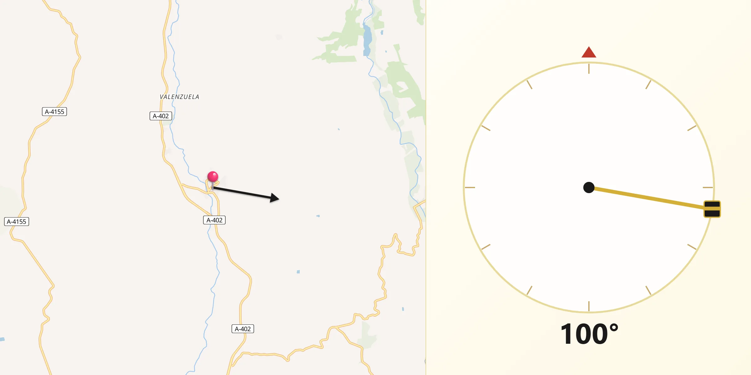 Dirección de la Qibla desde Santa Cruz del Comercio