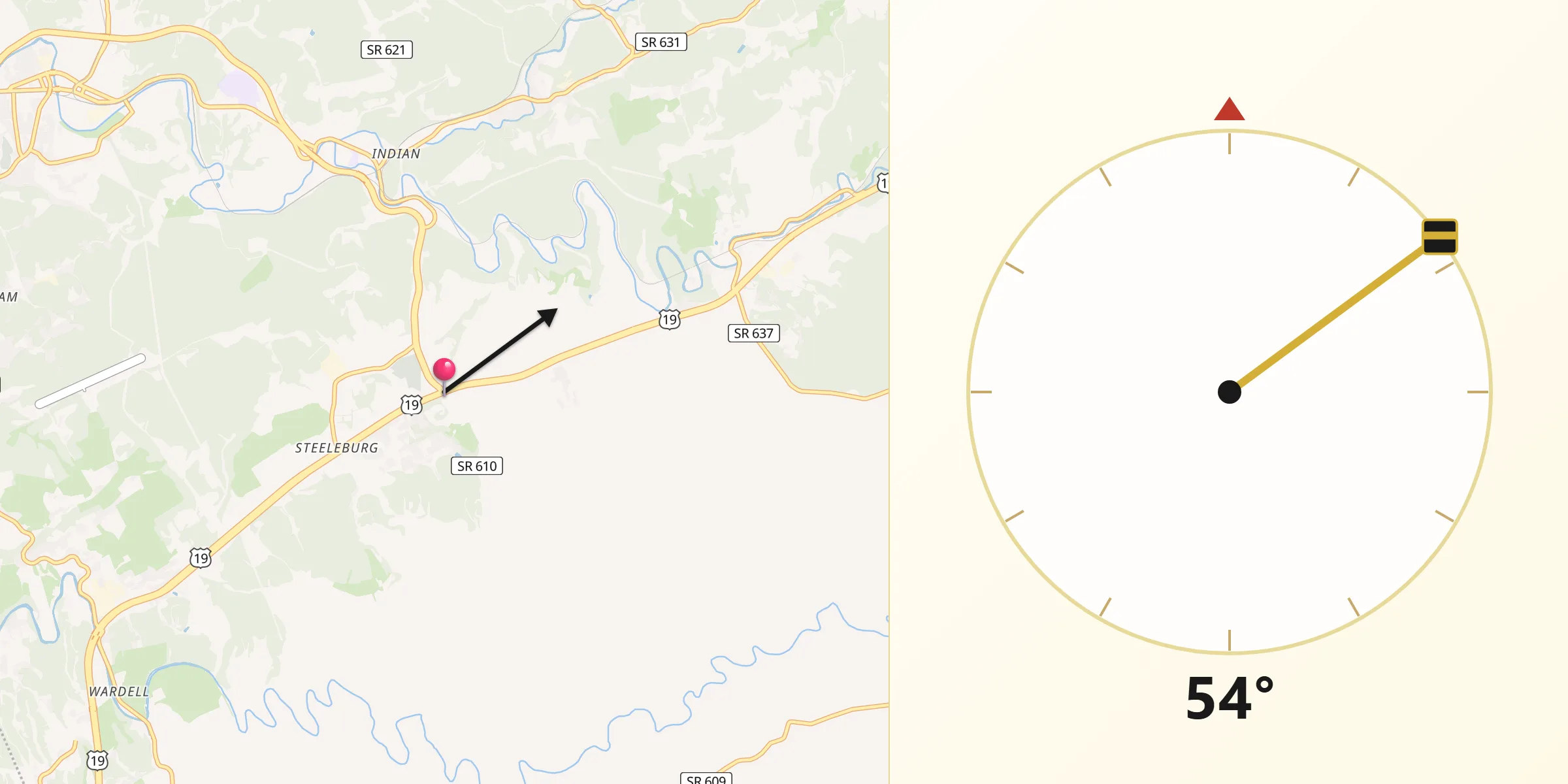 Qibla Direction from Claypool Hill