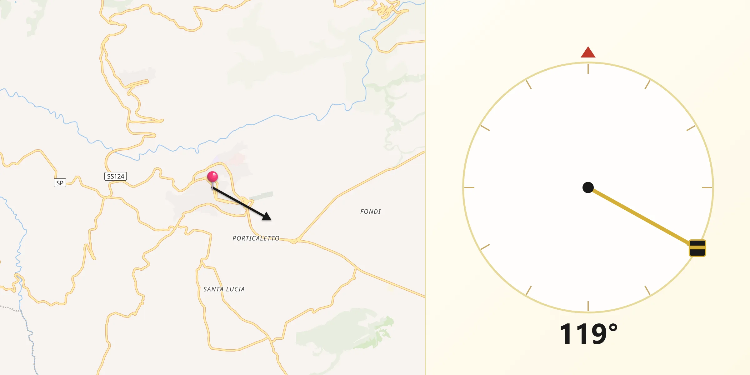 Direzione della Qibla da Palazzolo Acreide