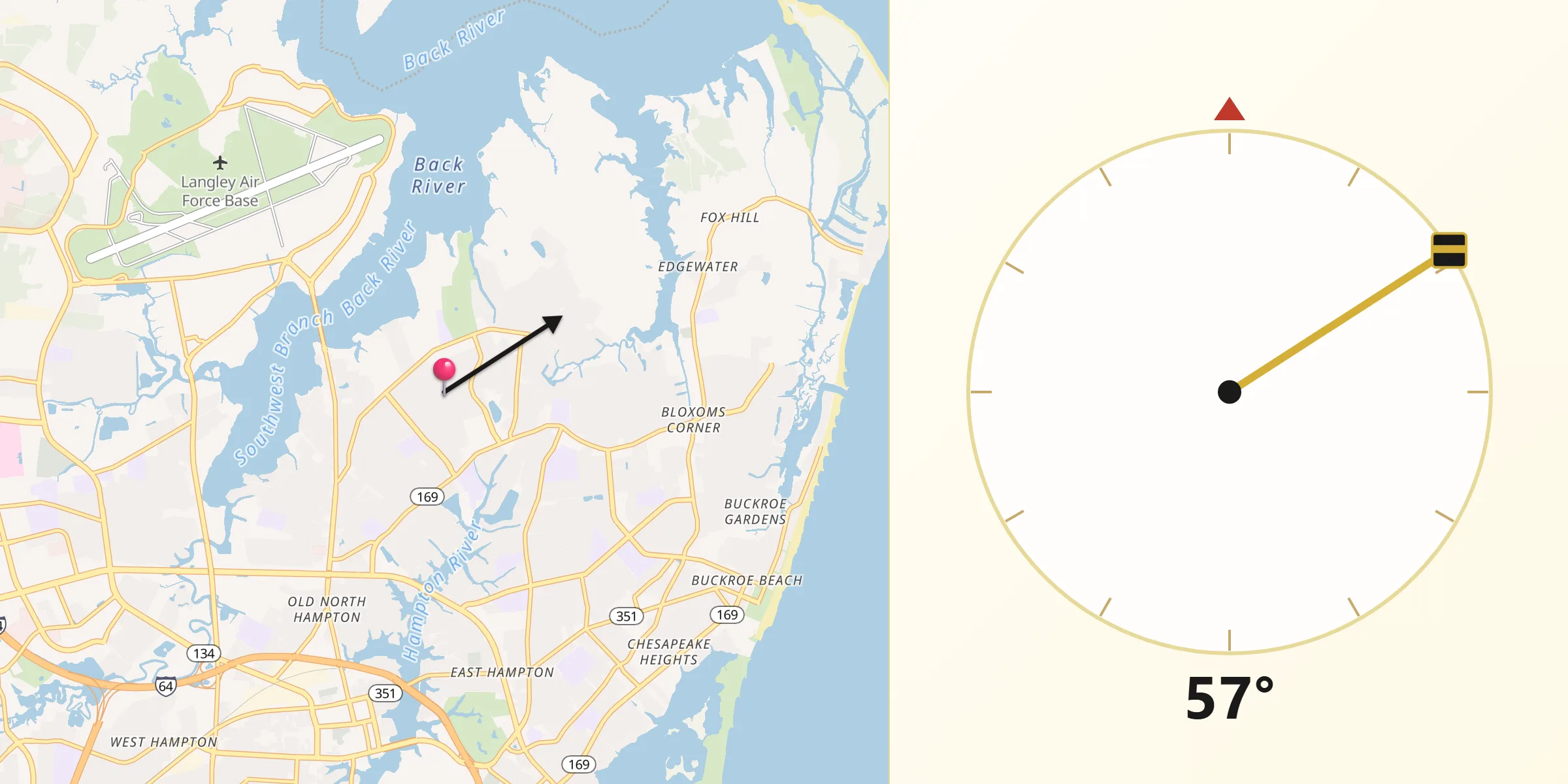 Qibla Direction from City of Hampton