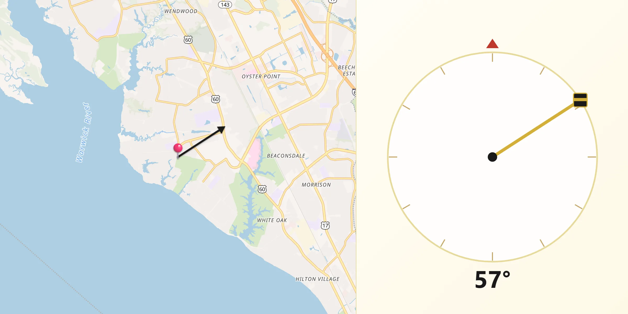 Qibla Direction from City of Newport News