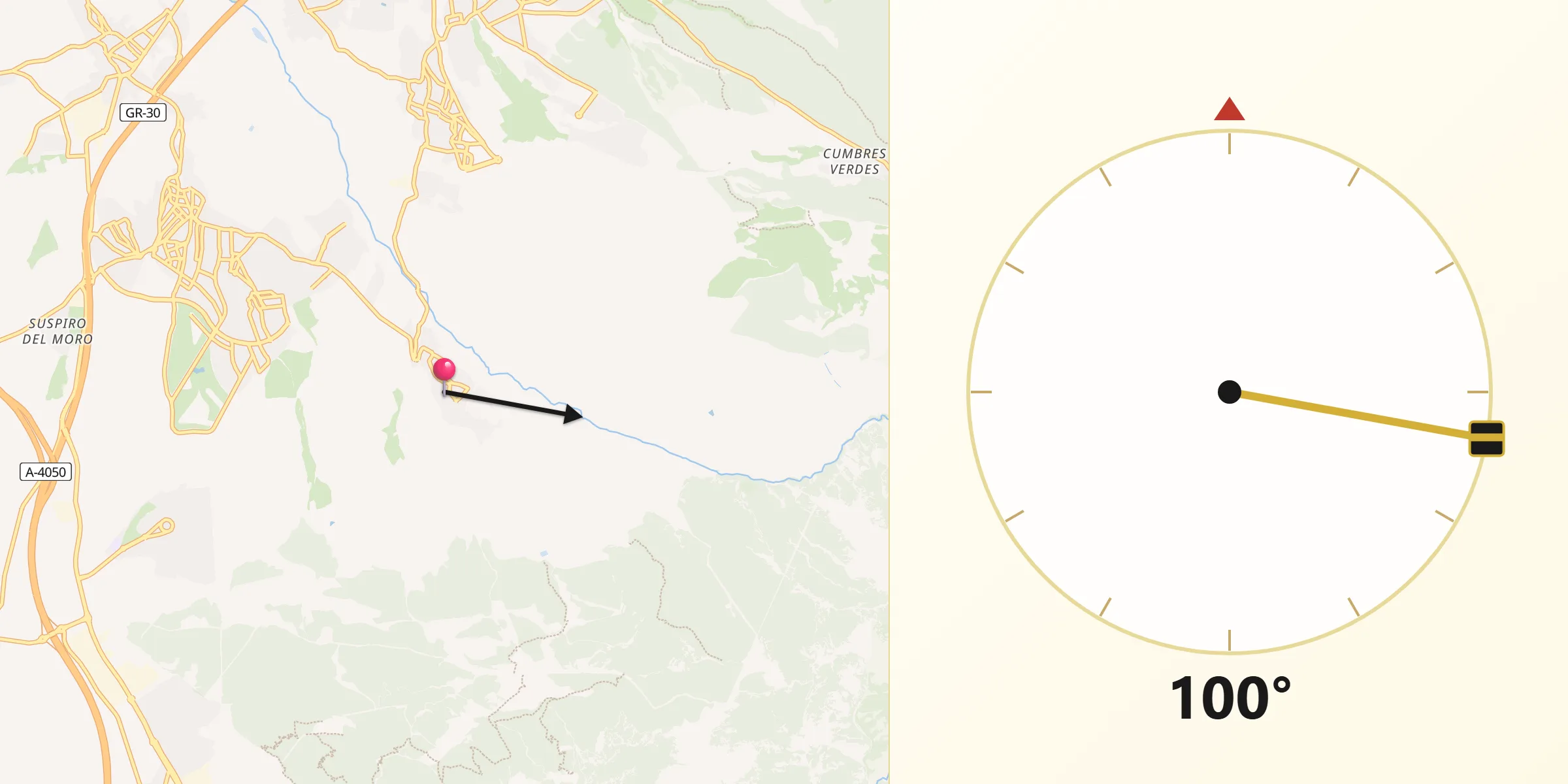 Dirección de la Qibla desde Dílar