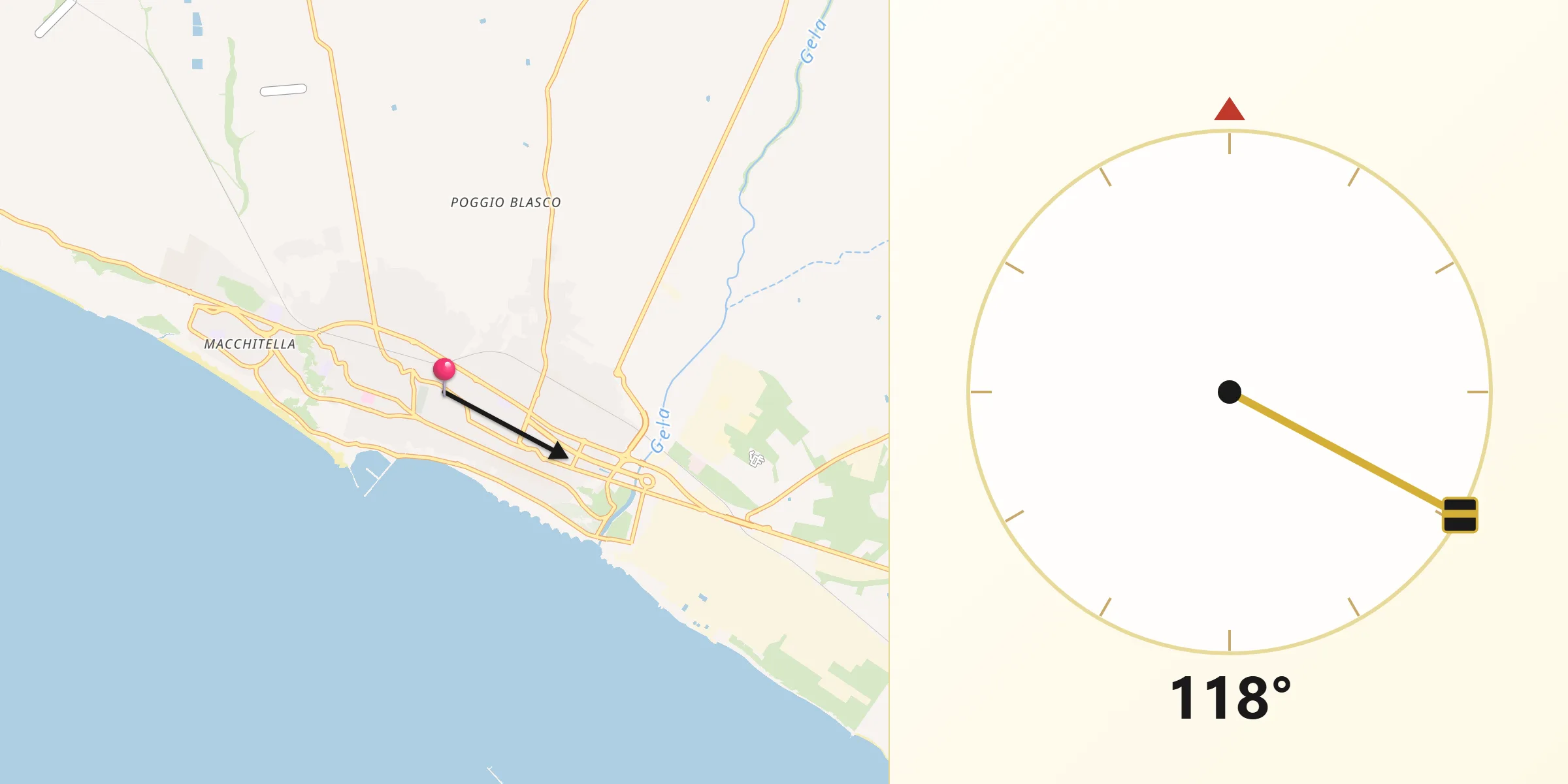 Direzione della Qibla da Gela