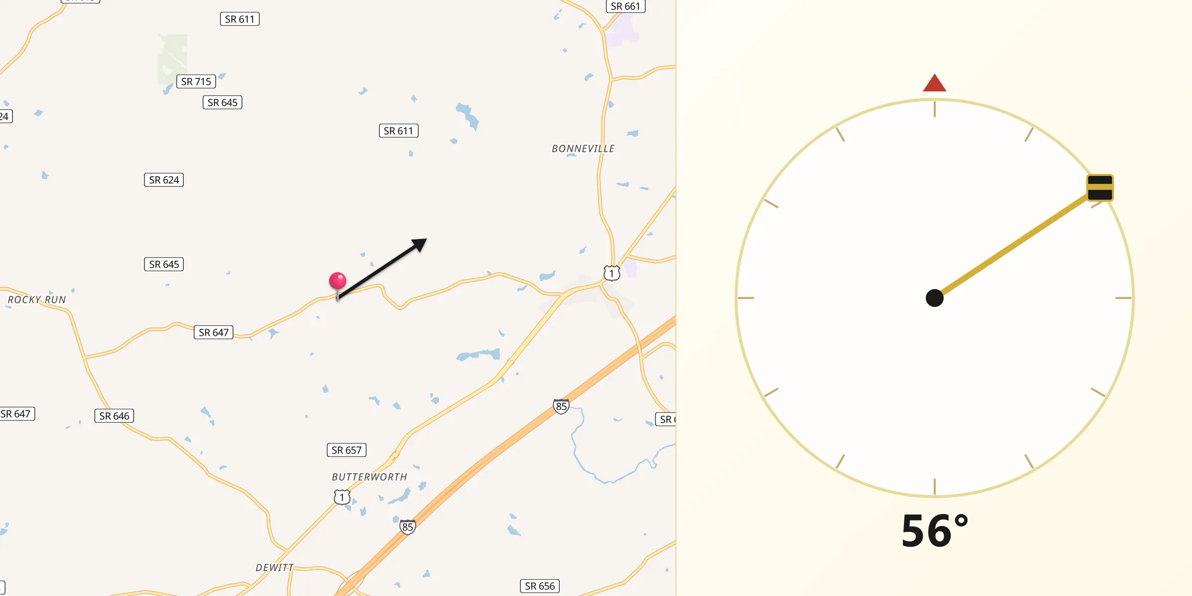 Qibla Direction from Dinwiddie