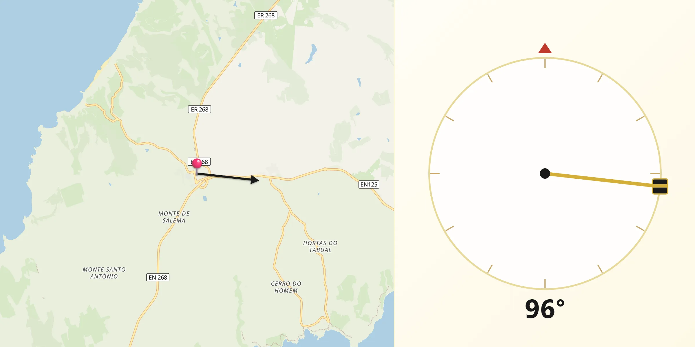 Direção da Qibla a partir de Vila do Bispo