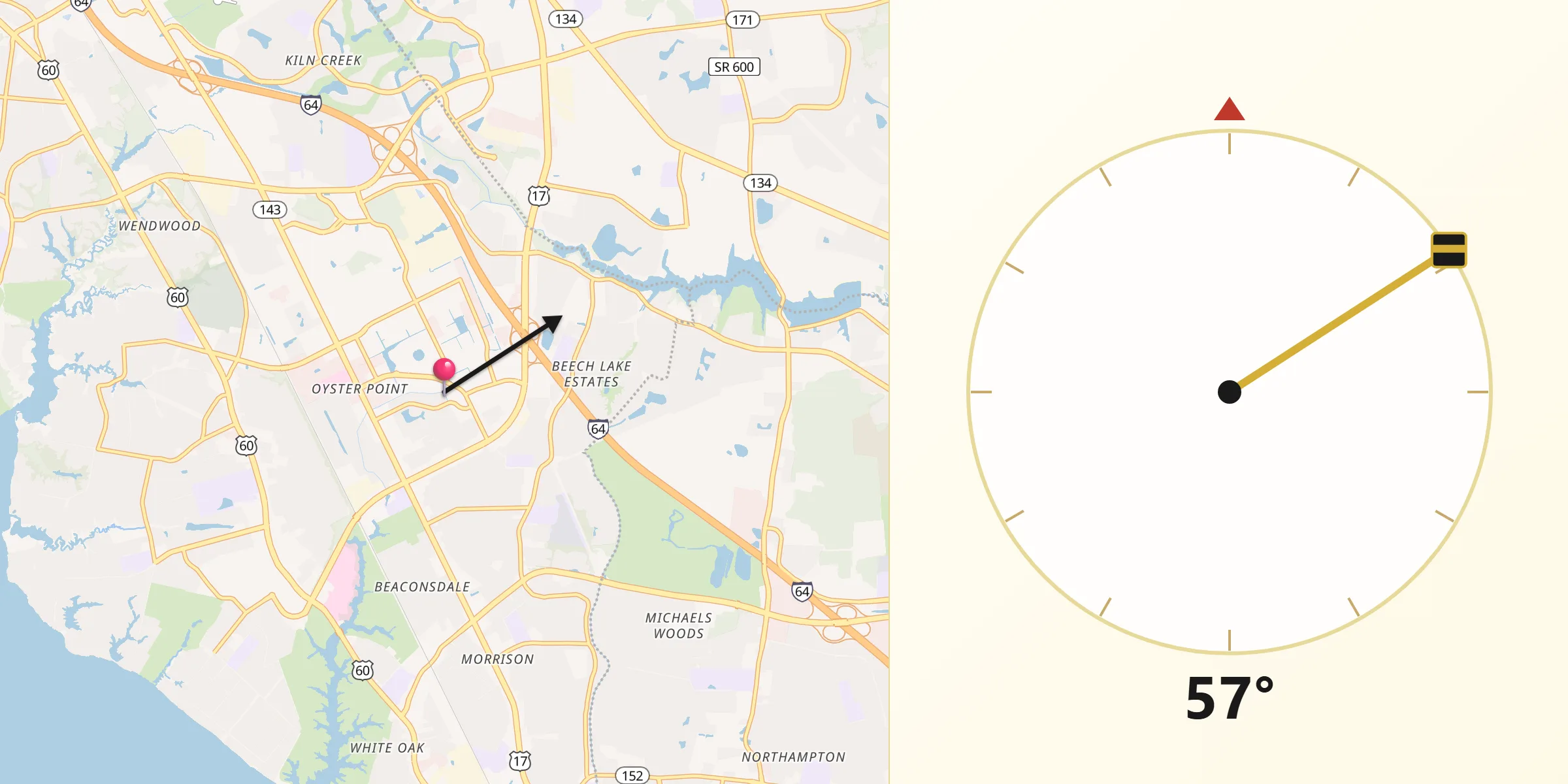 Qibla Direction from Newport News