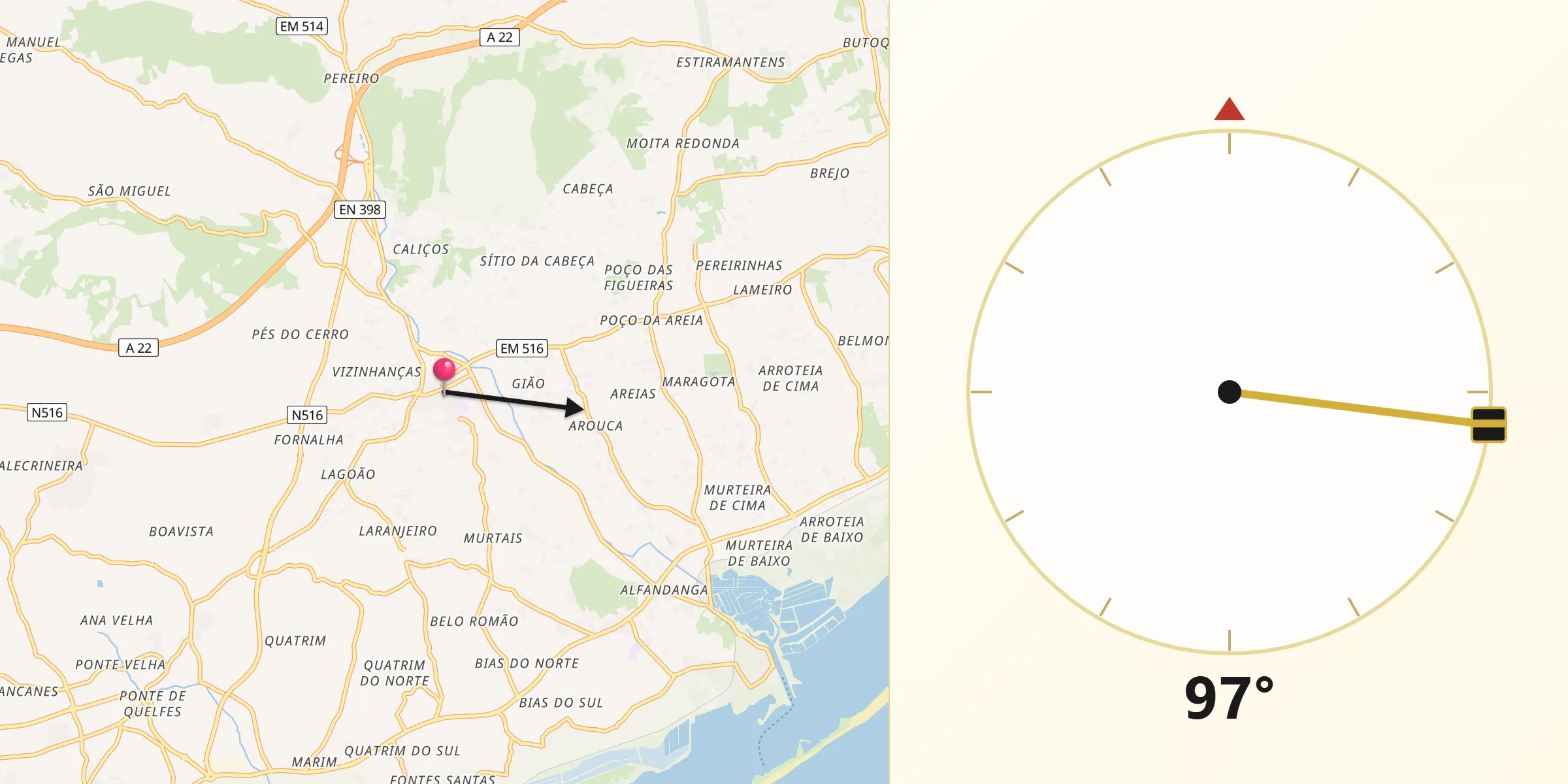 Direção da Qibla a partir de Moncarapacho