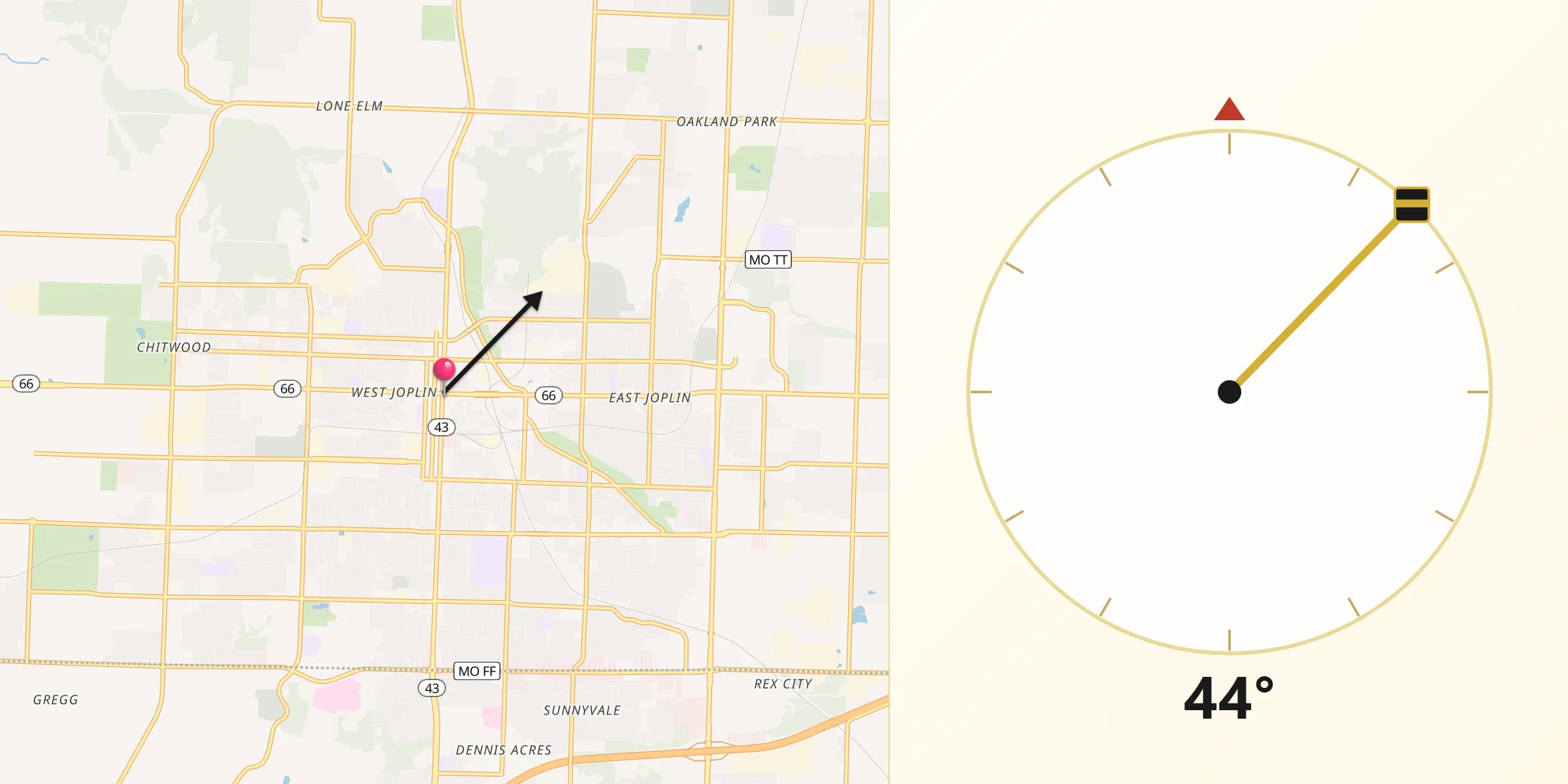 Qibla Direction from Joplin