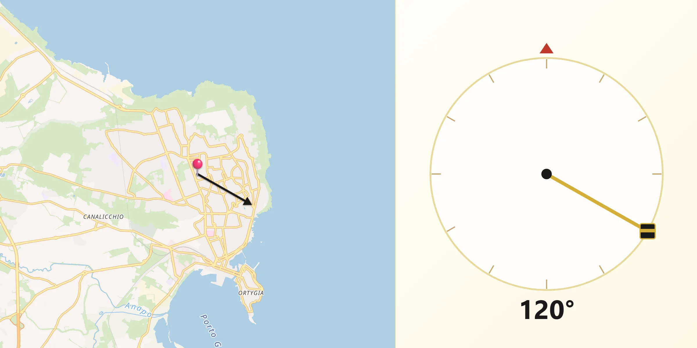 Direzione della Qibla da Provincia di Siracusa