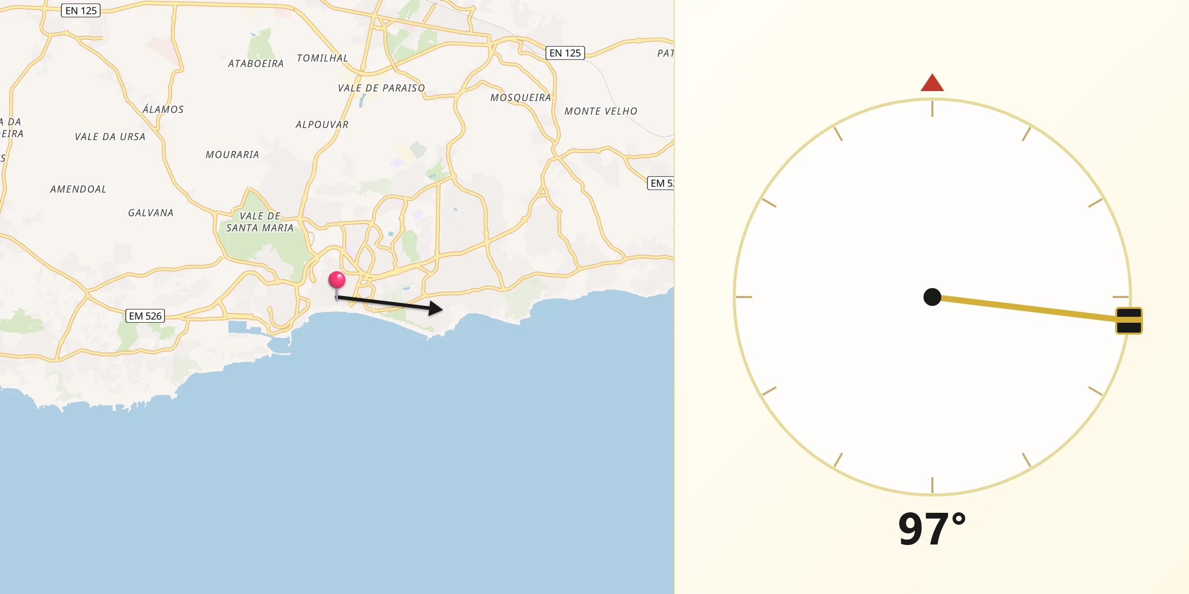 Direção da Qibla a partir de Albufeira