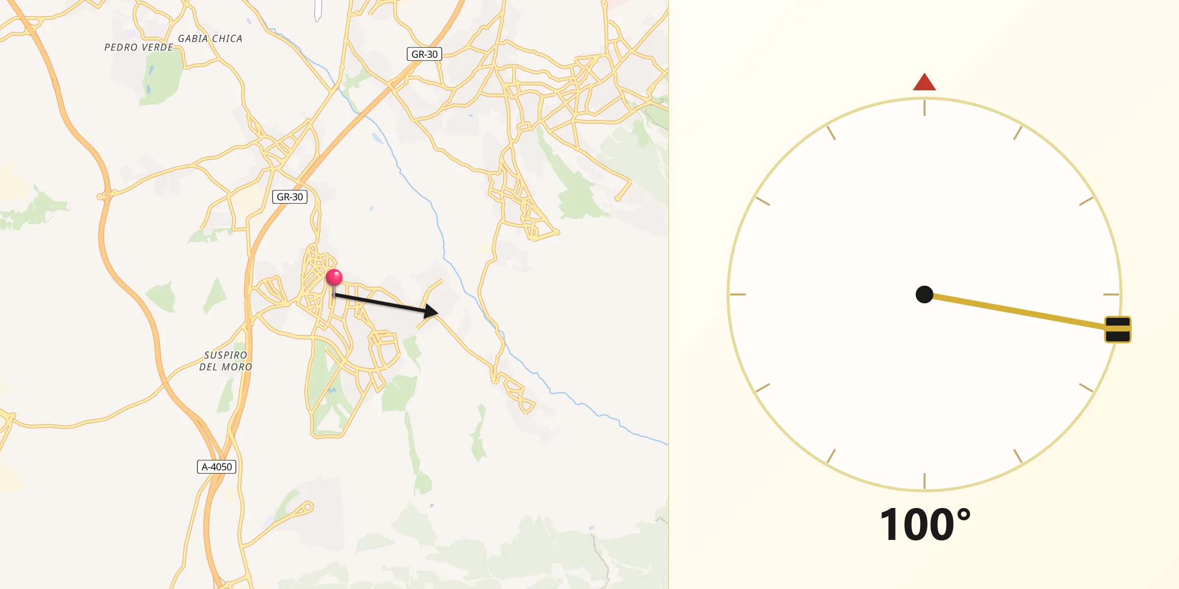 Dirección de la Qibla desde Otura