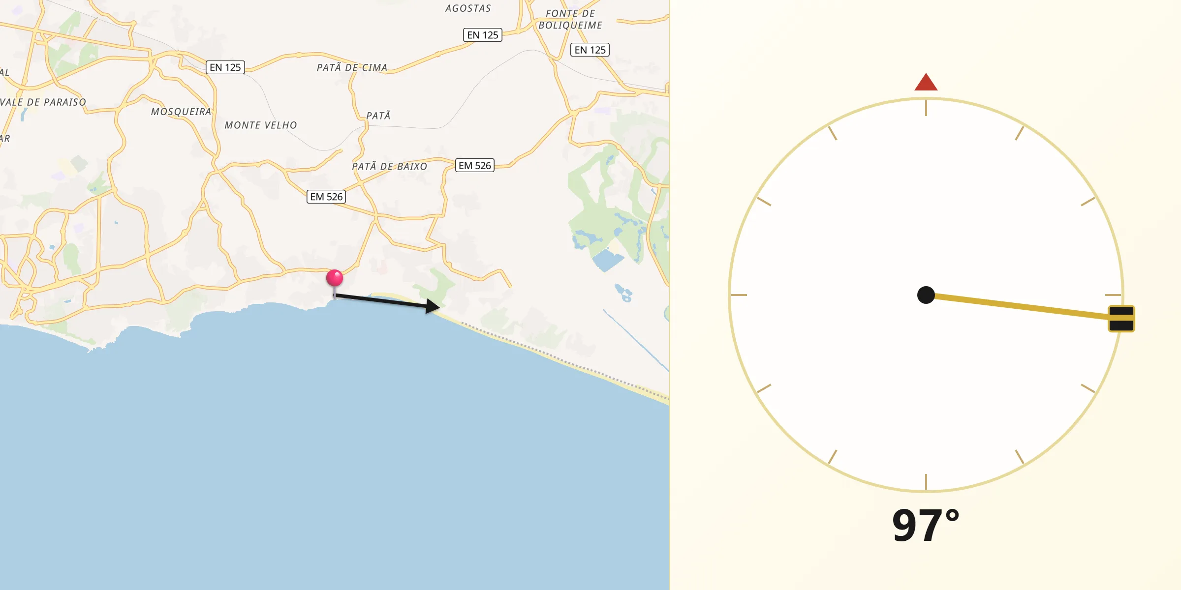 Direção da Qibla a partir de Olhos de Água