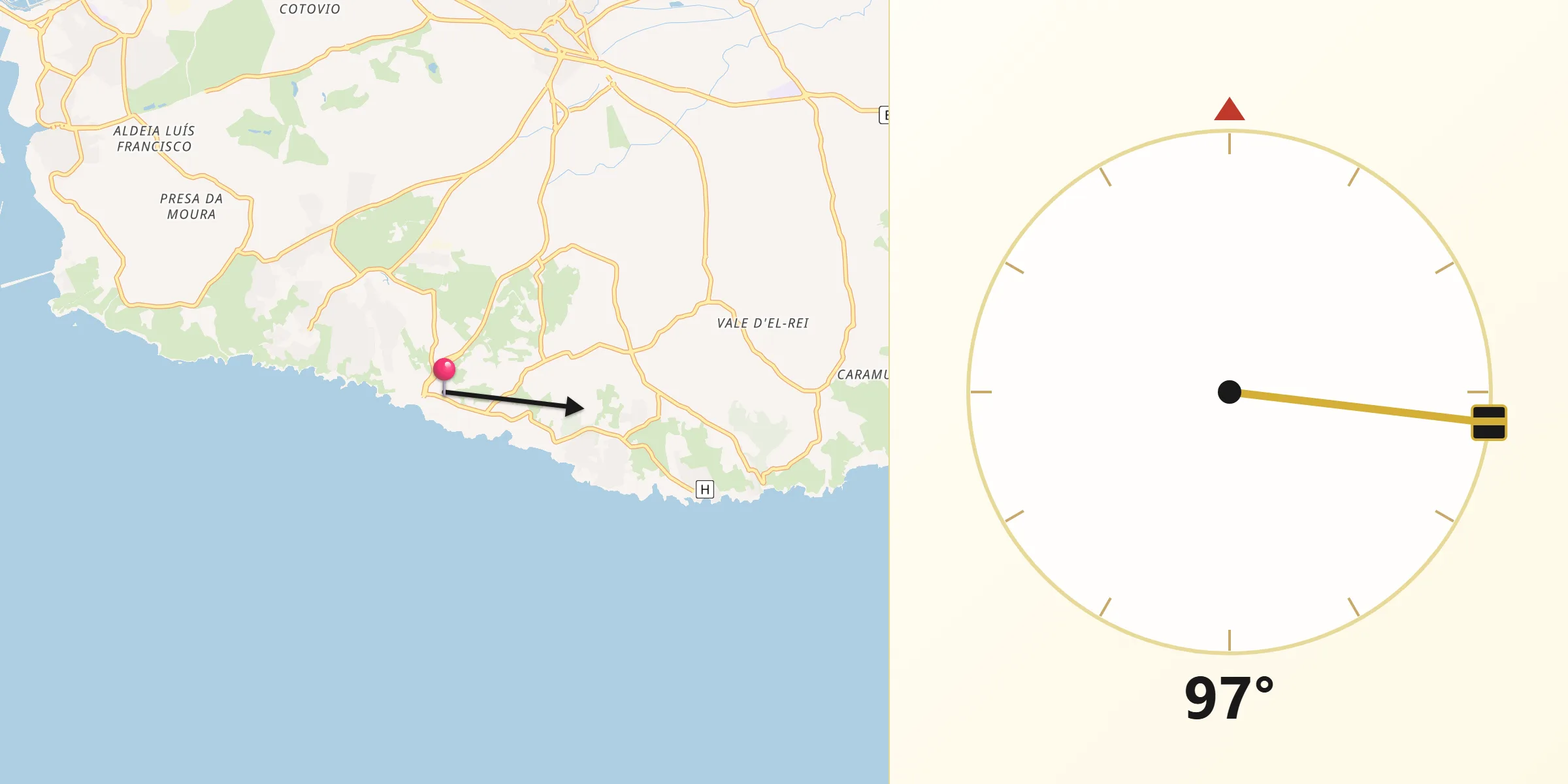 Direção da Qibla a partir de Carvoeiro