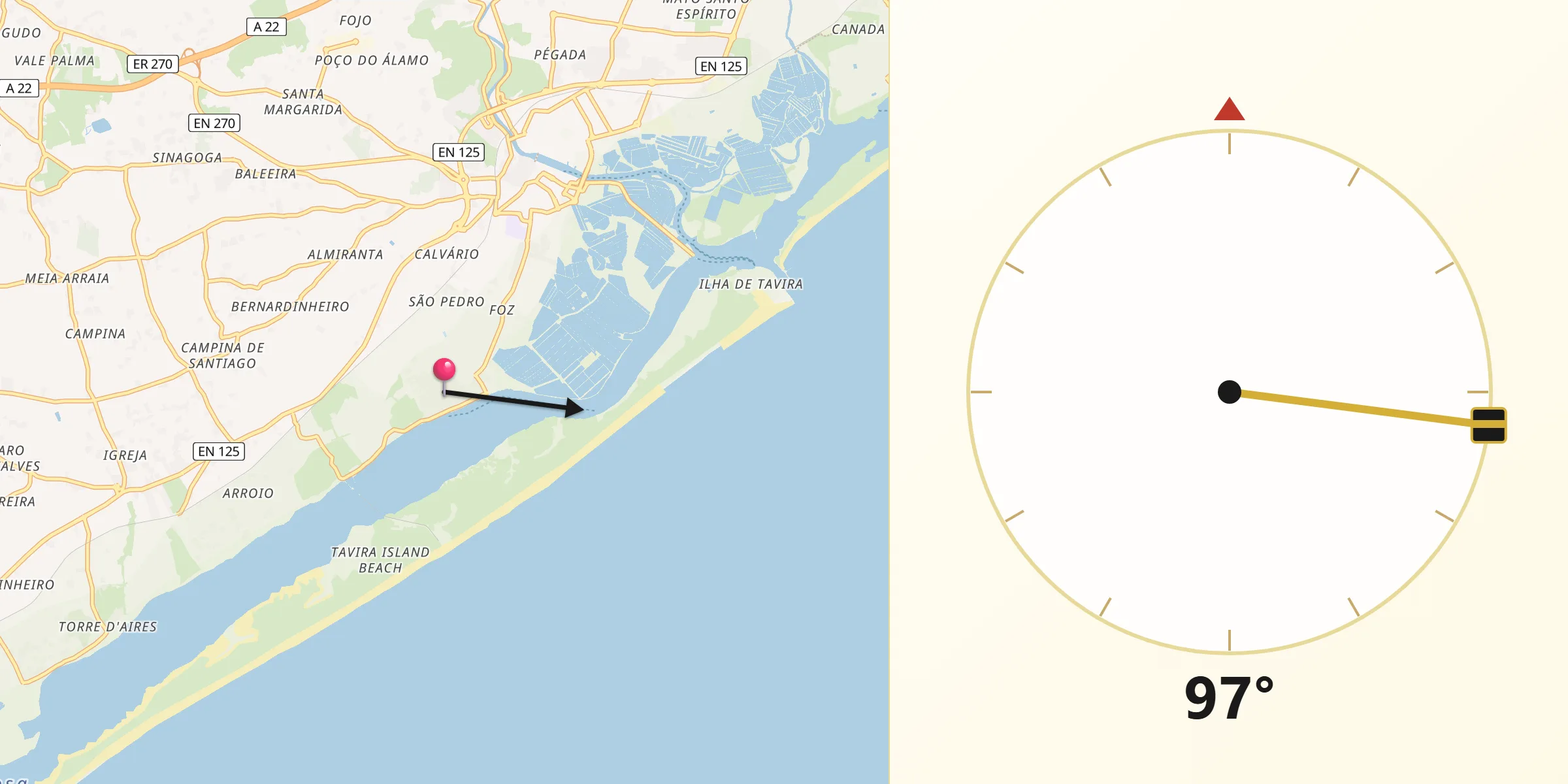 Direção da Qibla a partir de Santa Luzia