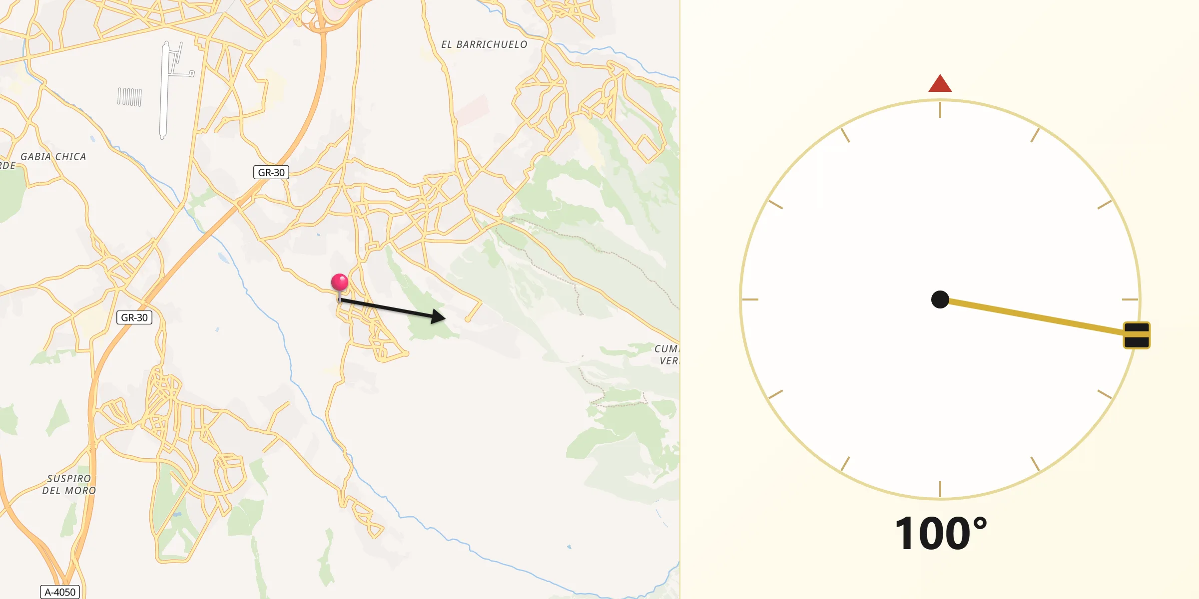Dirección de la Qibla desde Gójar