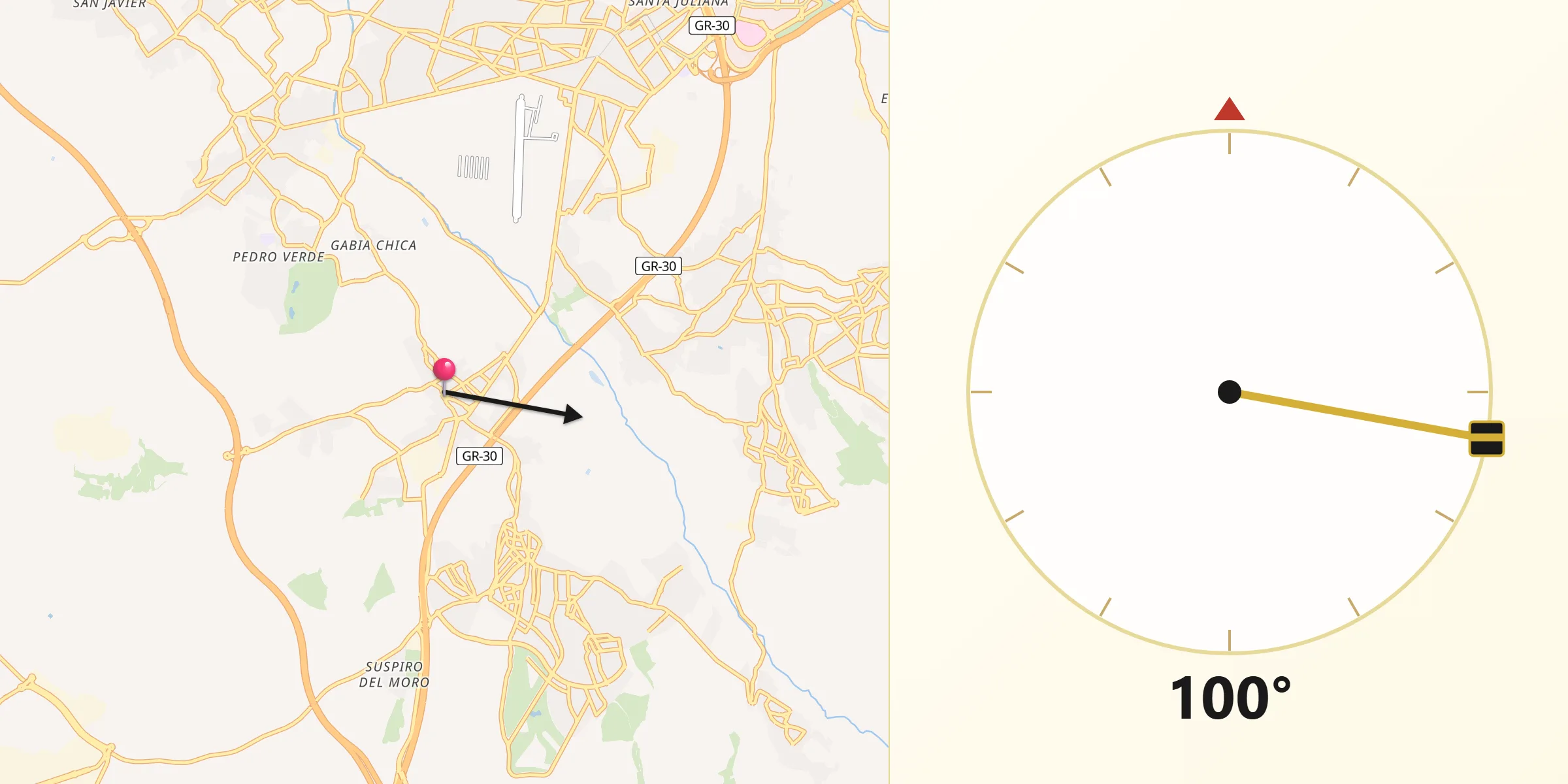 Dirección de la Qibla desde Alhendín