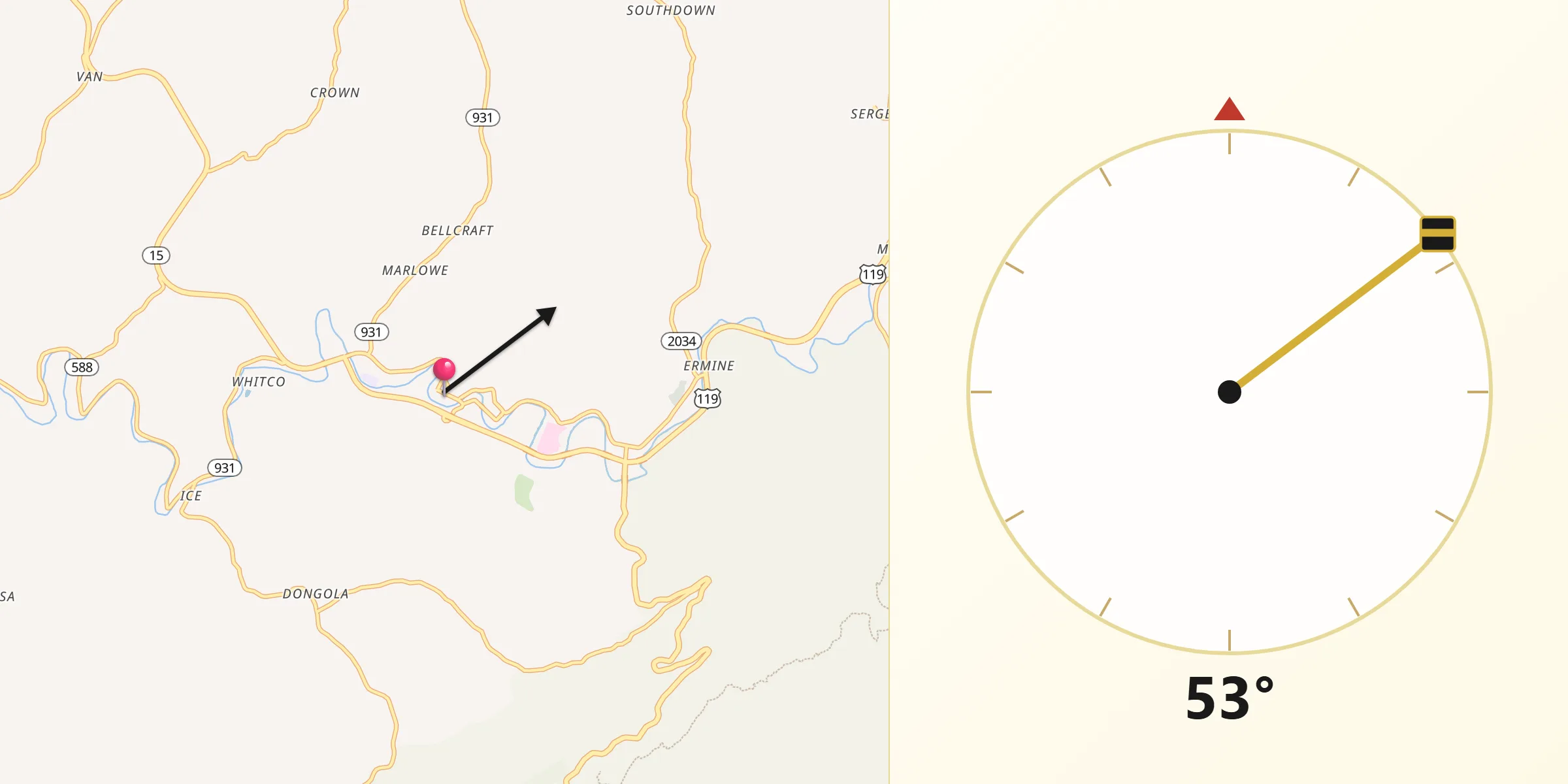 Qibla Direction from Whitesburg
