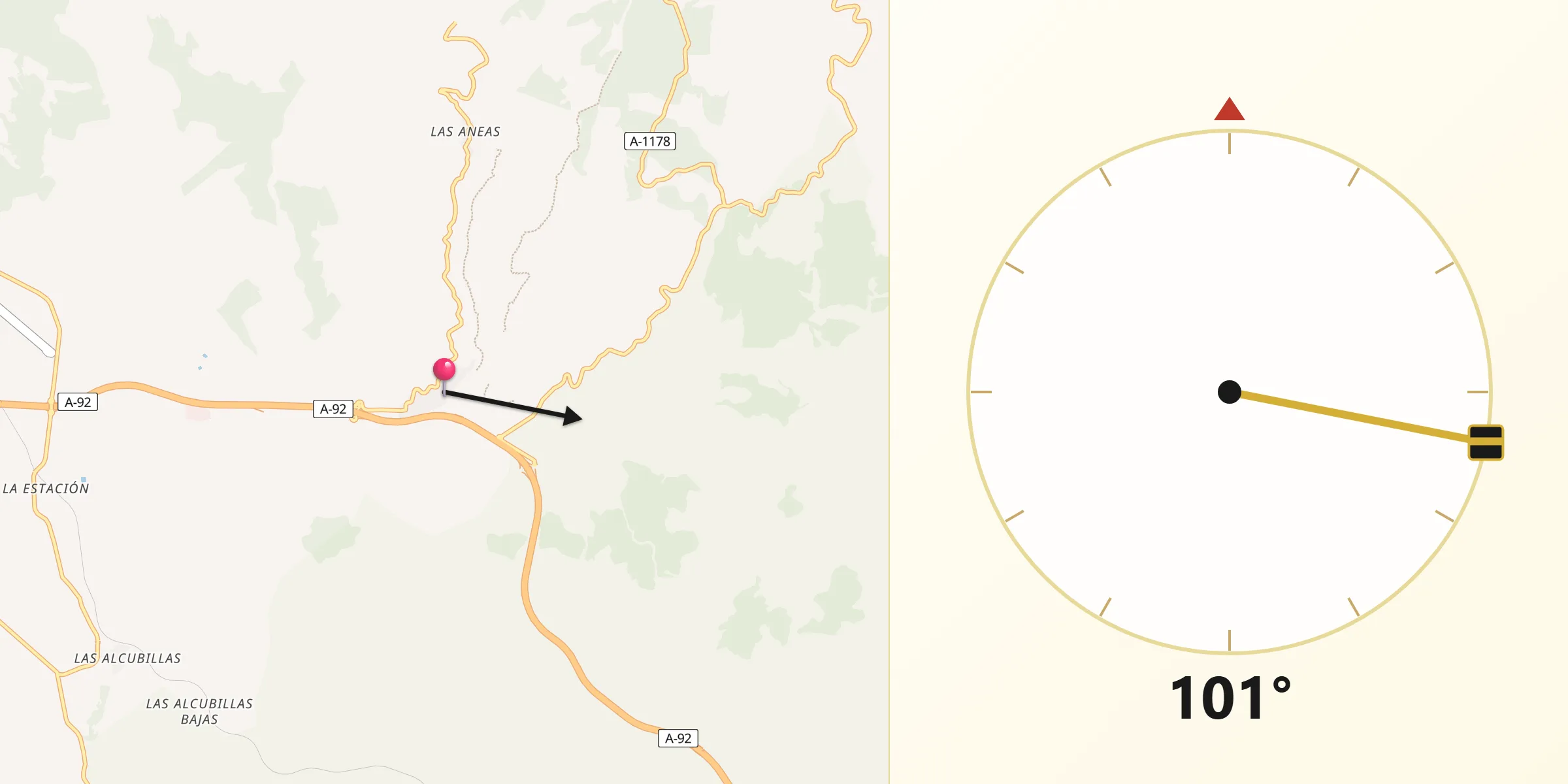 Dirección de la Qibla desde Gérgal