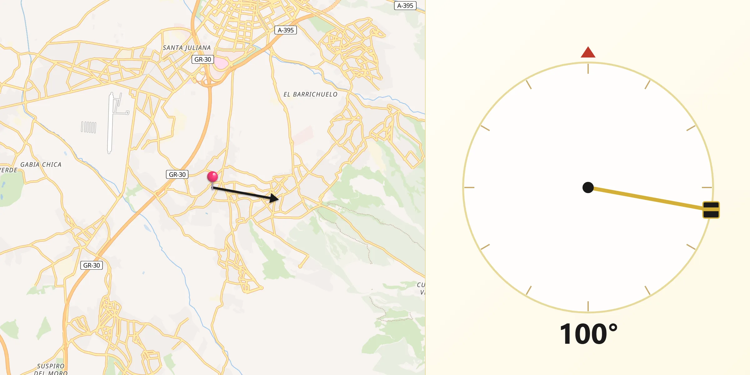 Dirección de la Qibla desde Ogíjares