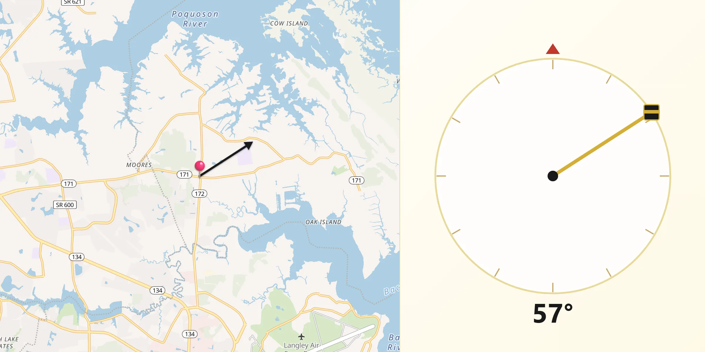 Qibla Direction from Poquoson