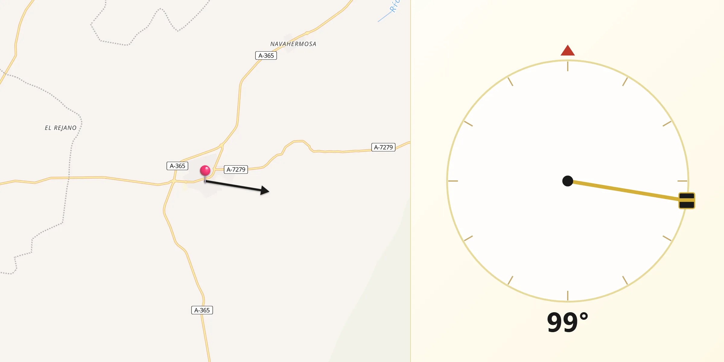 Dirección de la Qibla desde Sierra de Yeguas
