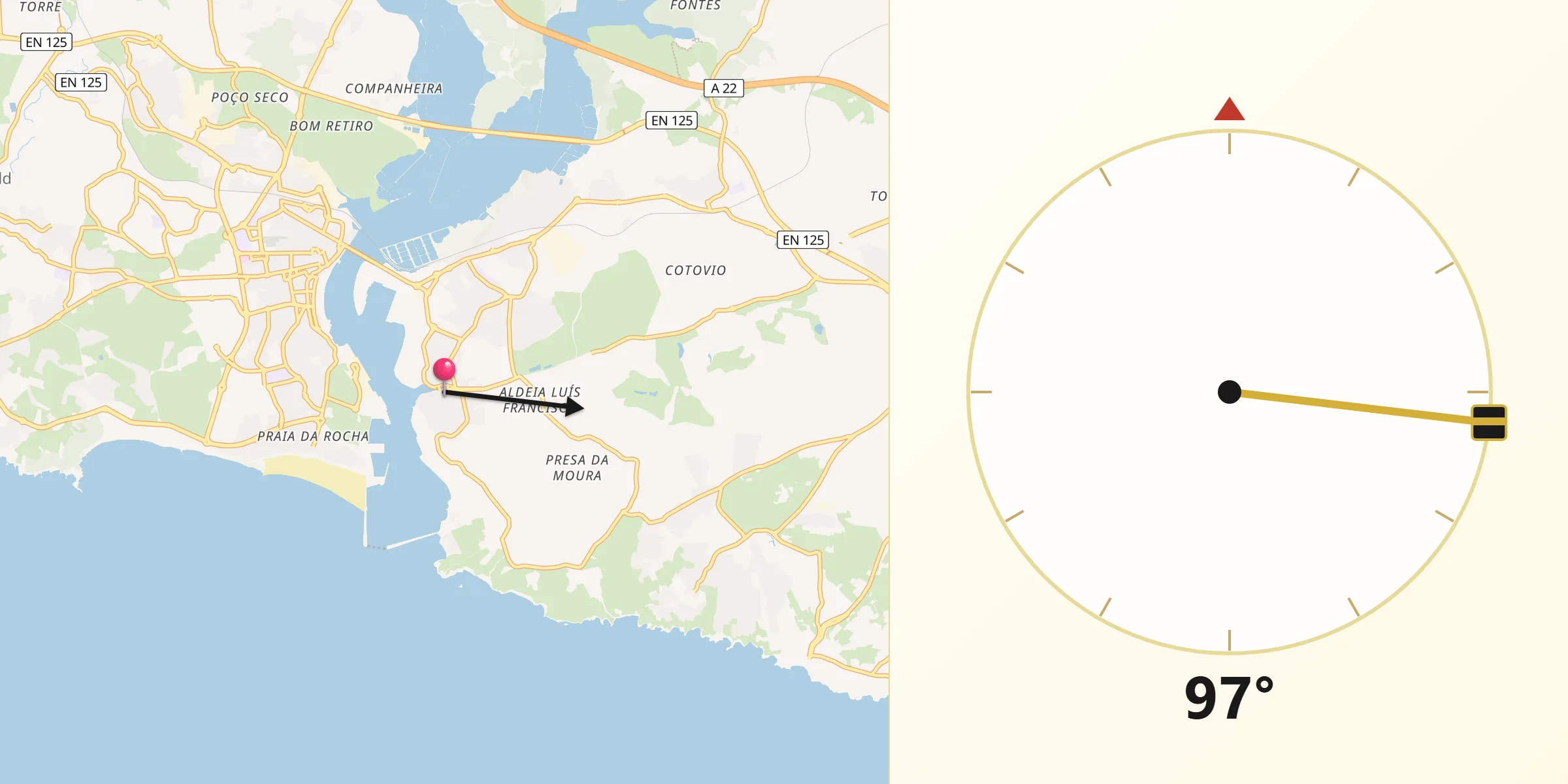 Direção da Qibla a partir de Ferragudo