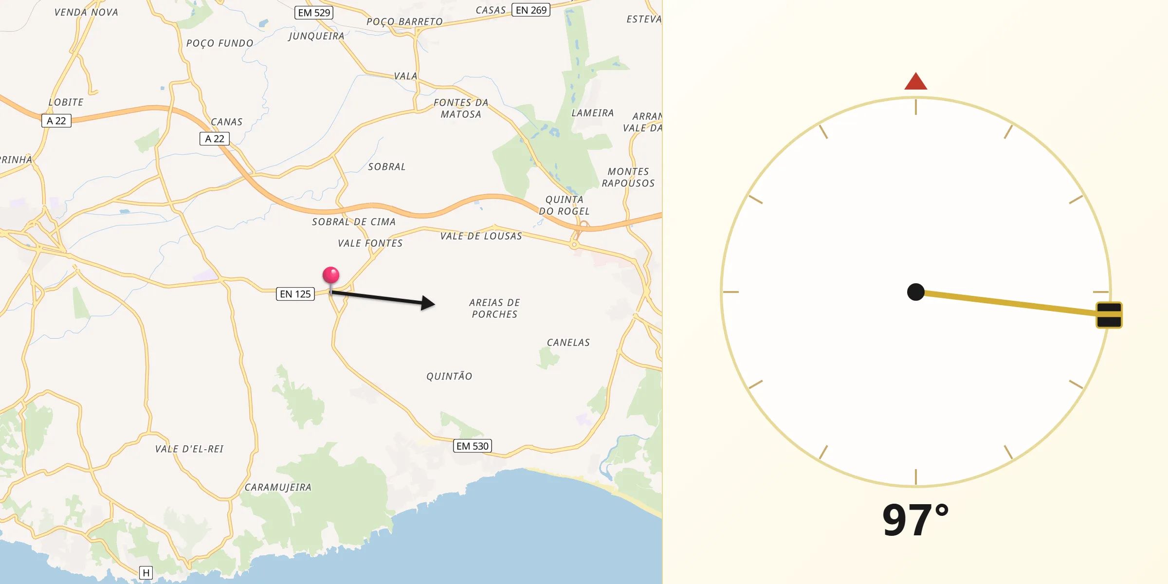 Direção da Qibla a partir de Porches