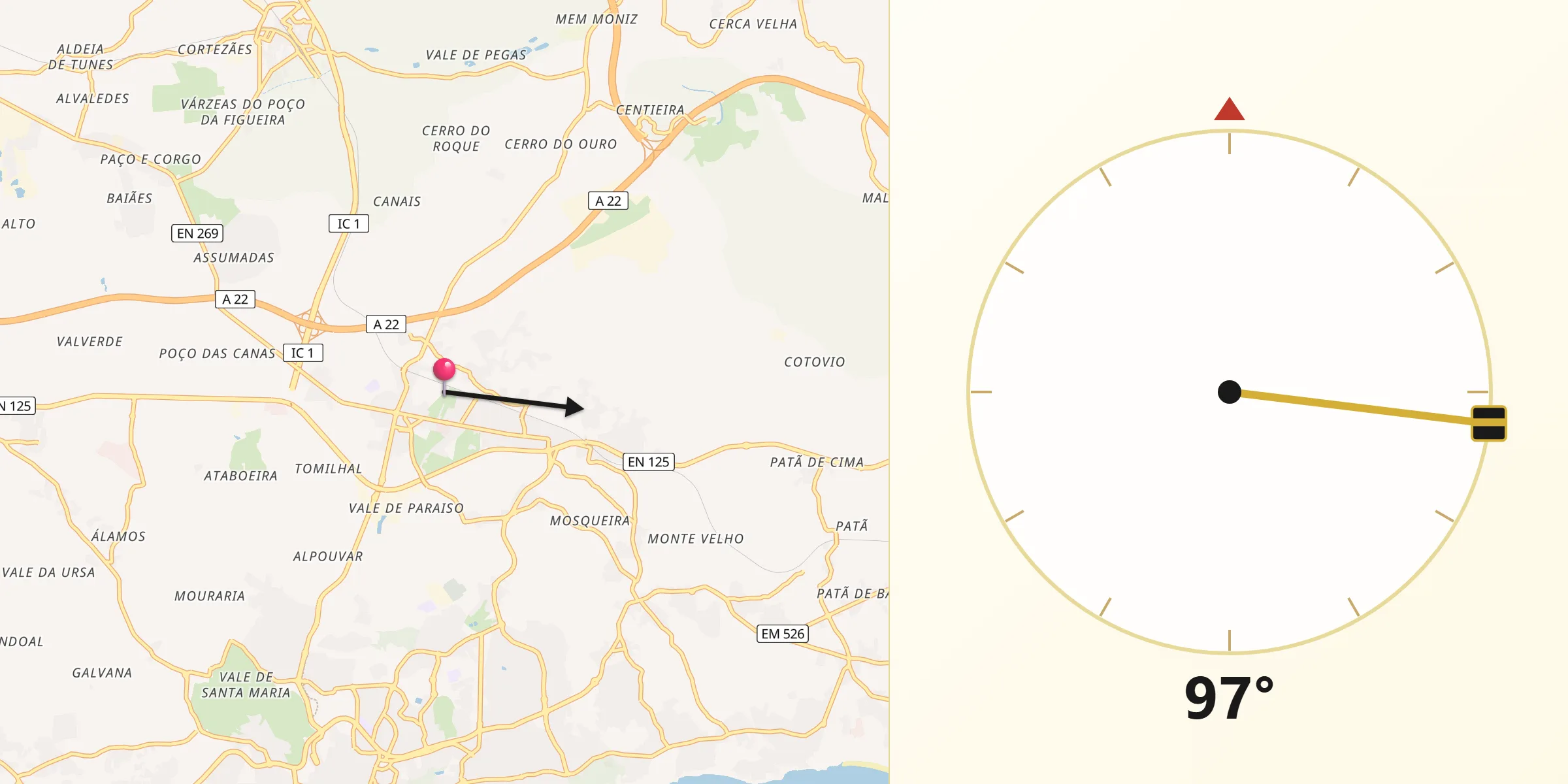 Direção da Qibla a partir de Ferreiras