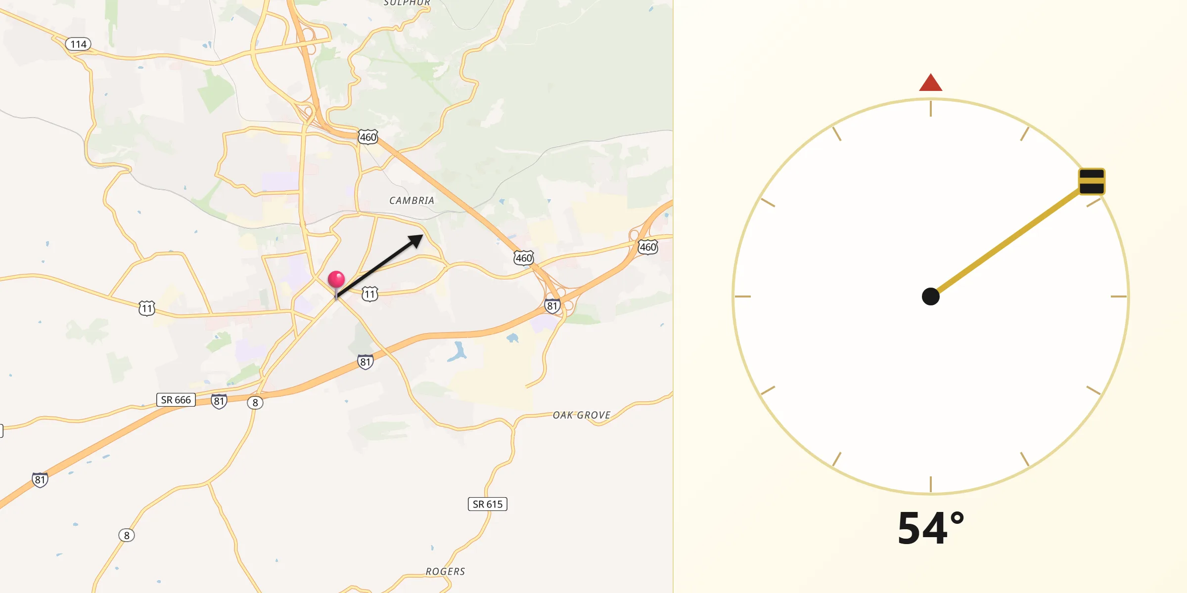 Qibla Direction from Christiansburg