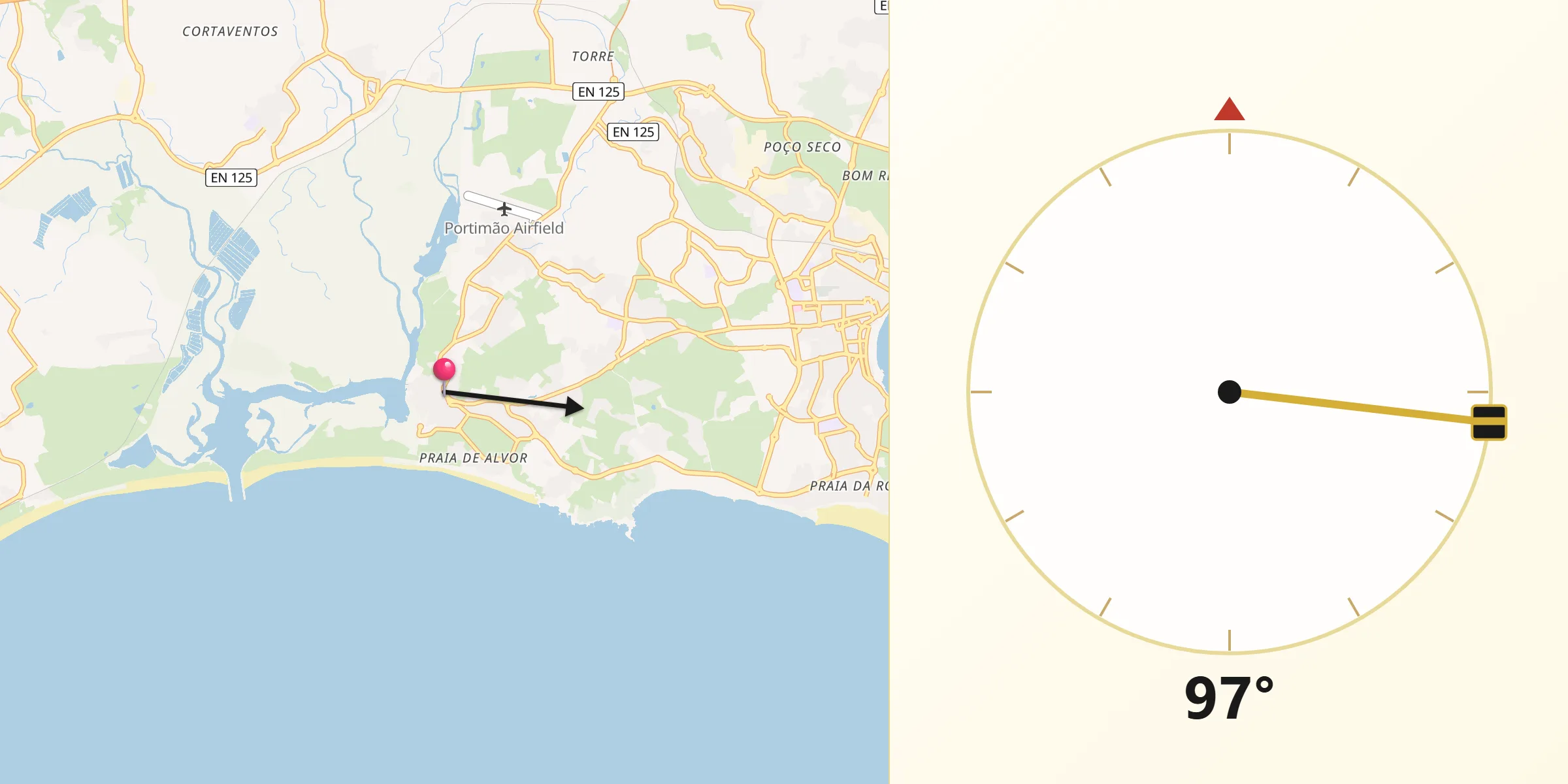 Direção da Qibla a partir de Alvor