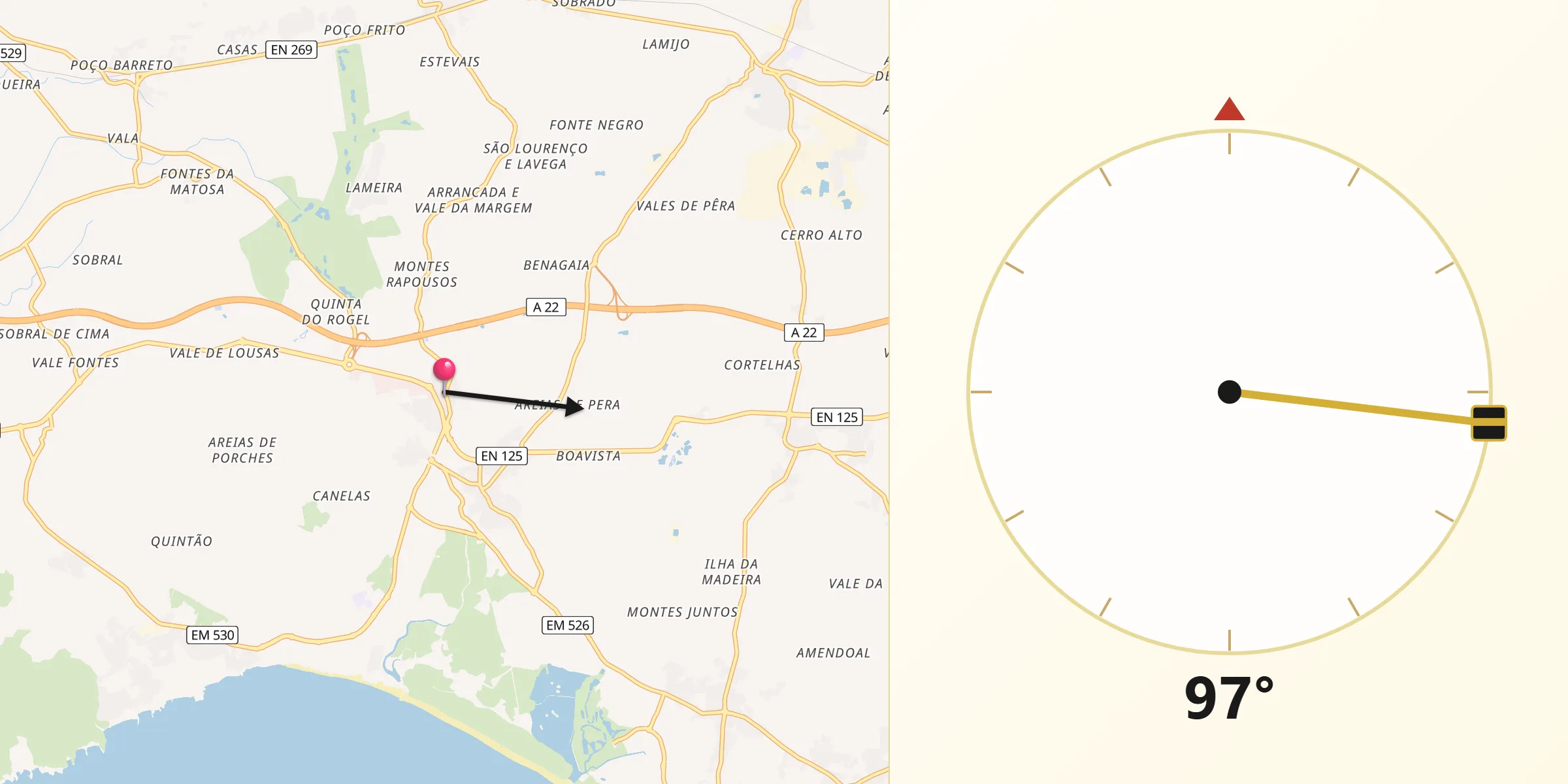 Direção da Qibla a partir de Alcantarilha