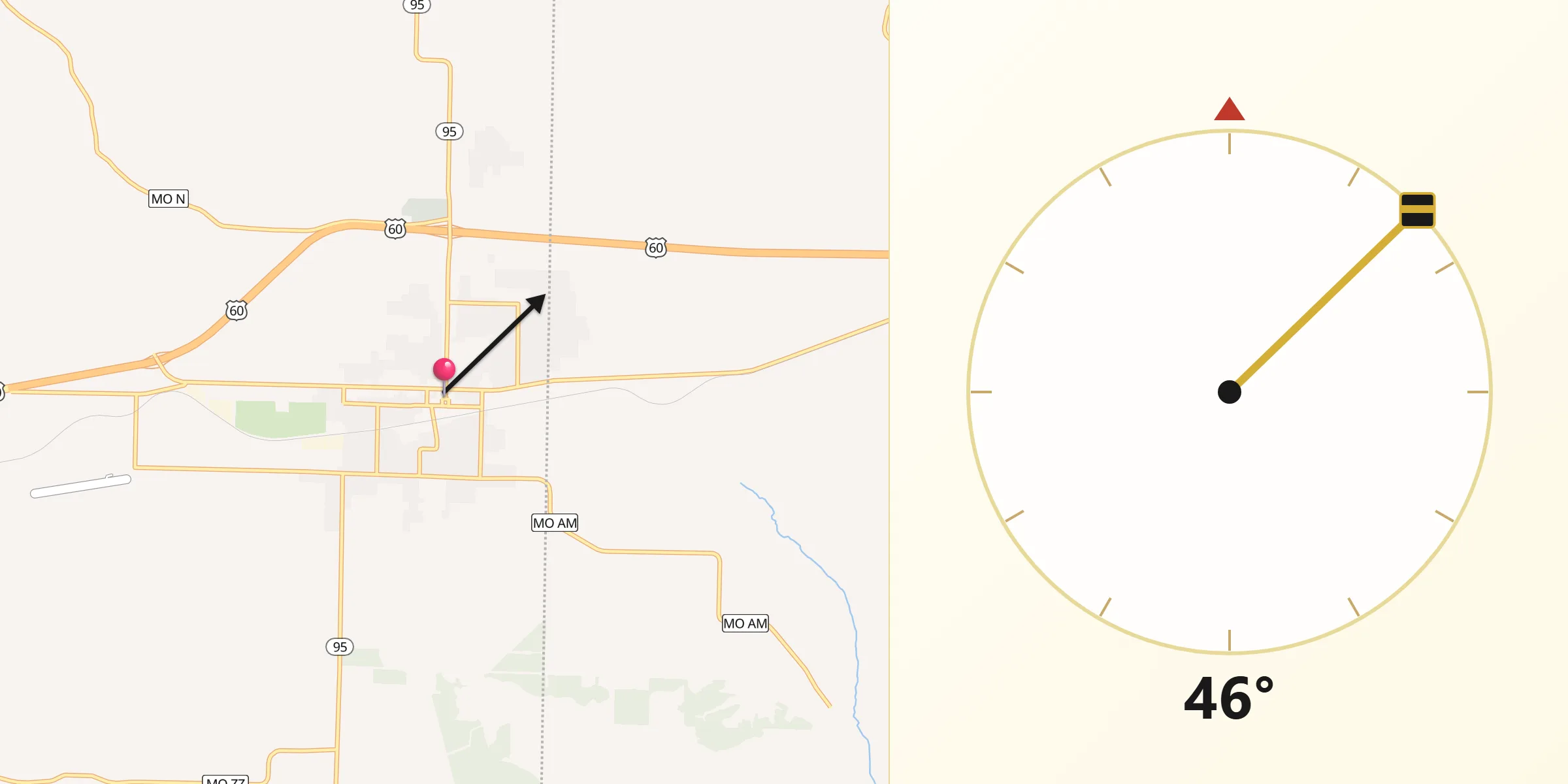 Qibla Direction from Mountain Grove
